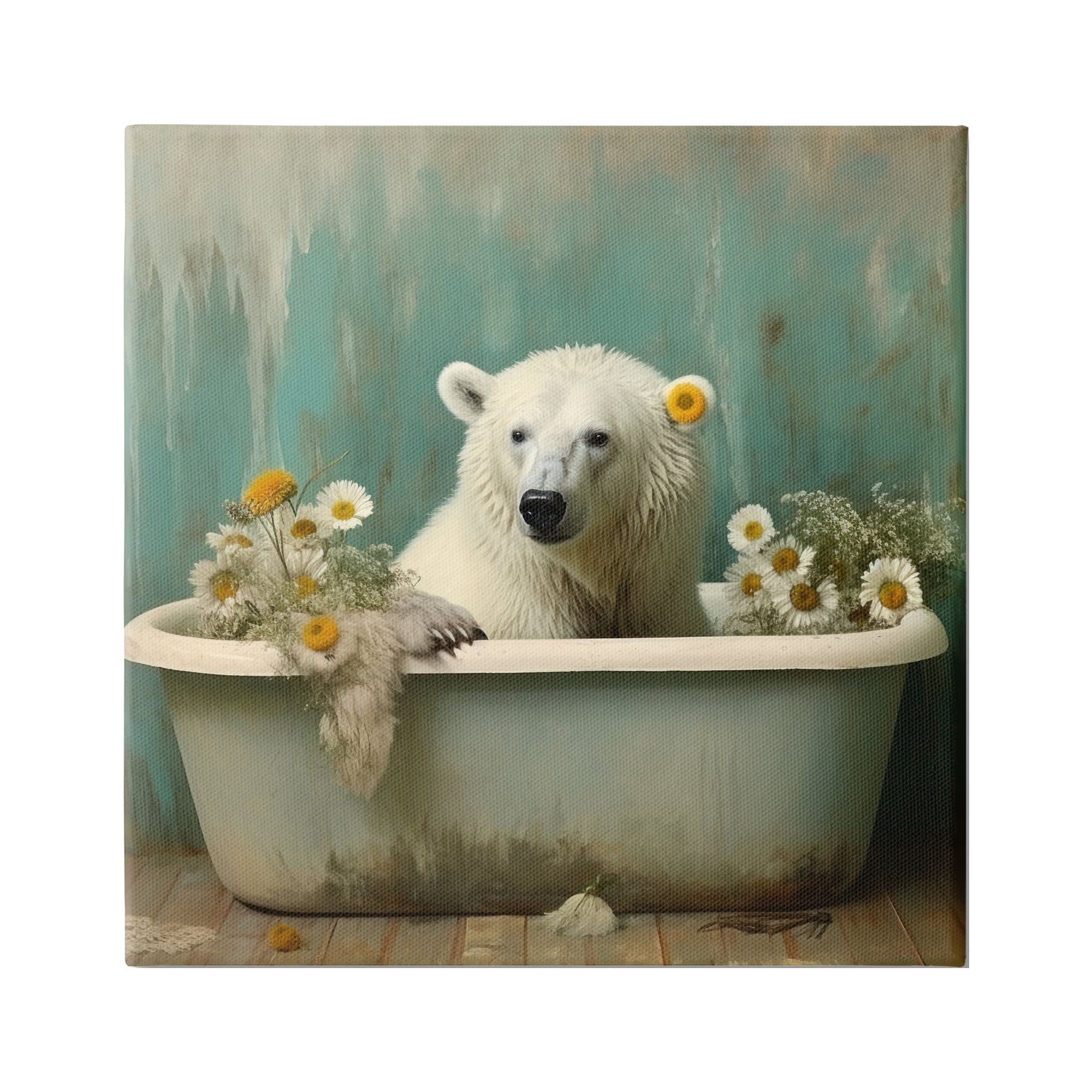Stupell Industries Polar Bear Vintage Tub Animals & Insects Painting Gallery Wrapped Canvas Art Print Wall Art, 24 x 24