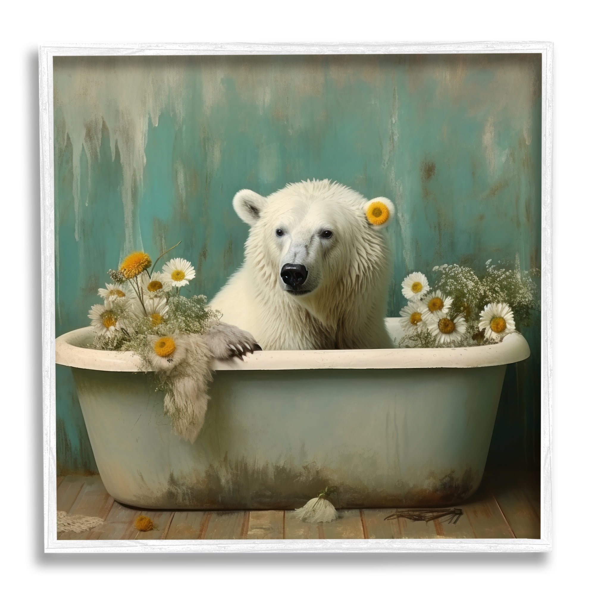 Stupell Industries Polar Bear Vintage Tub Animals & Insects Painting White Framed Art Print Wall Art, 12 x 12