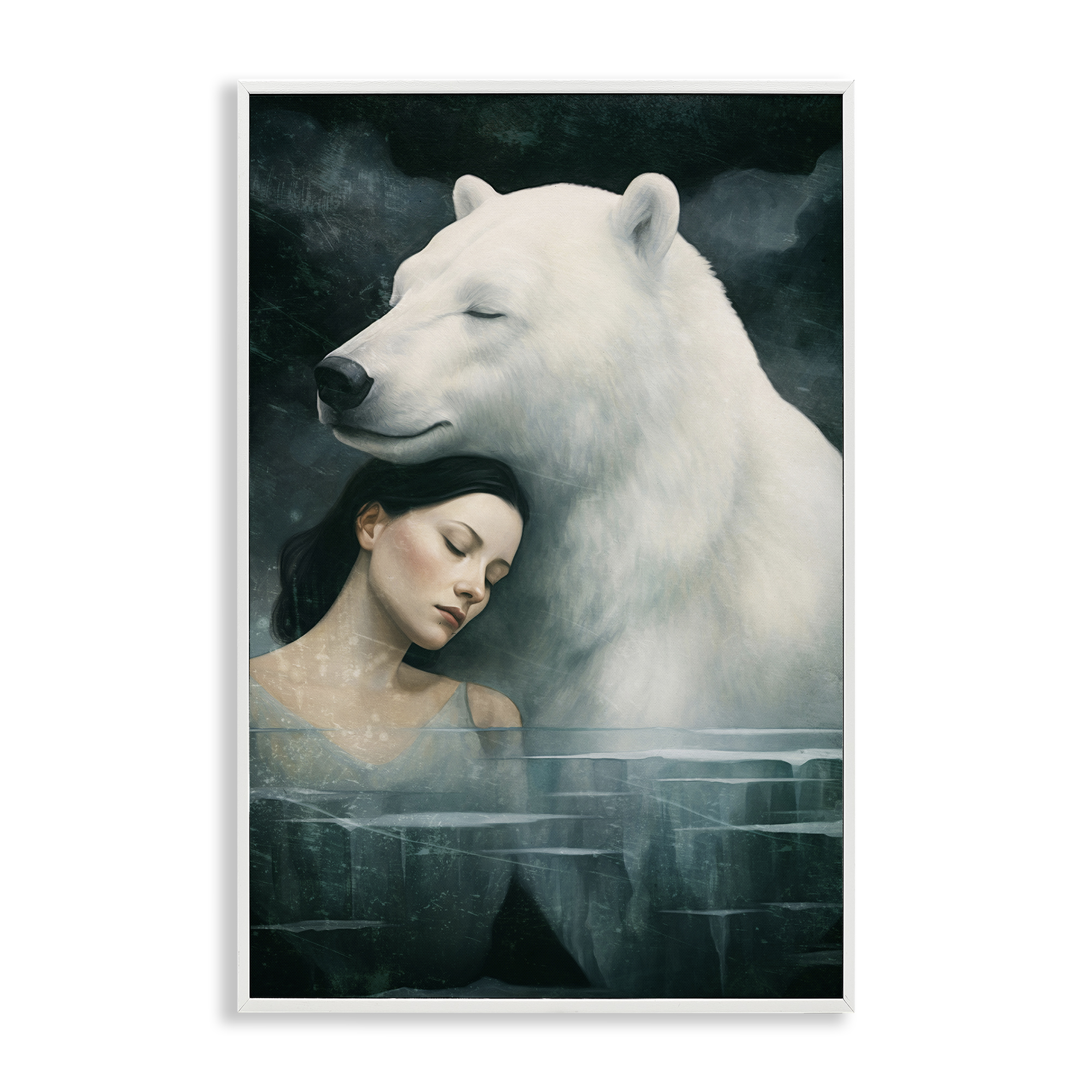Stupell Industries Polar Bear & Woman Animals Painting White Framed Art Print Wall Art, 16 x 24