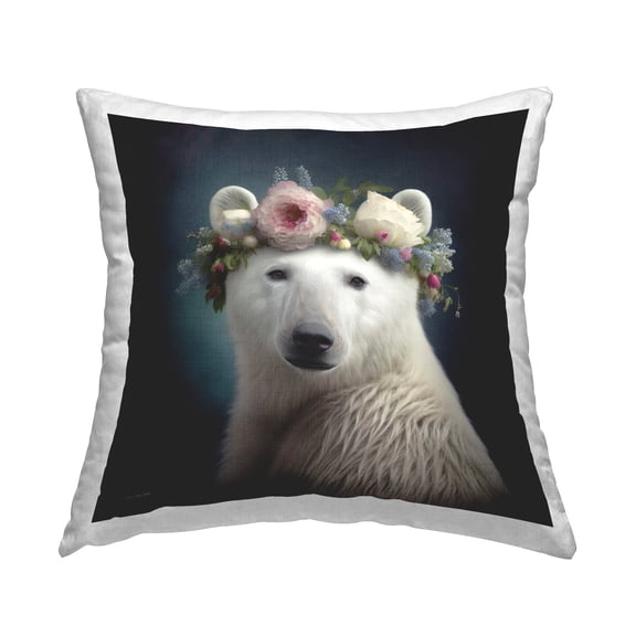 Stupell Industries Polar Bear in Flower Crown Square Decorative Printed Throw Pillow, 18 x 18
