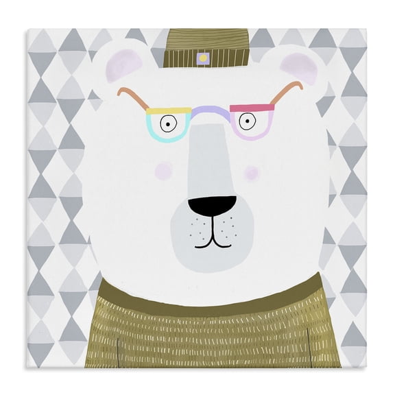 Stupell Industries Polar Bear in Jumper & Hat Animals Painting Wrapped Canvas Canvas Art Print Wall Art, 17 x 17