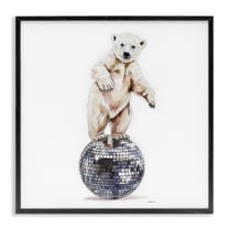 Stupell Industries Polar Bear on Disco Ball Animals Painting Black Framed Art Print Wall Art, 12 x 12
