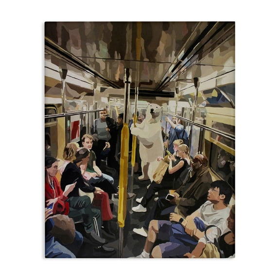 Stupell Industries Polar Bear on Subway People Painting Wrapped Canvas Canvas Art Print Wall Art, 16 x 20