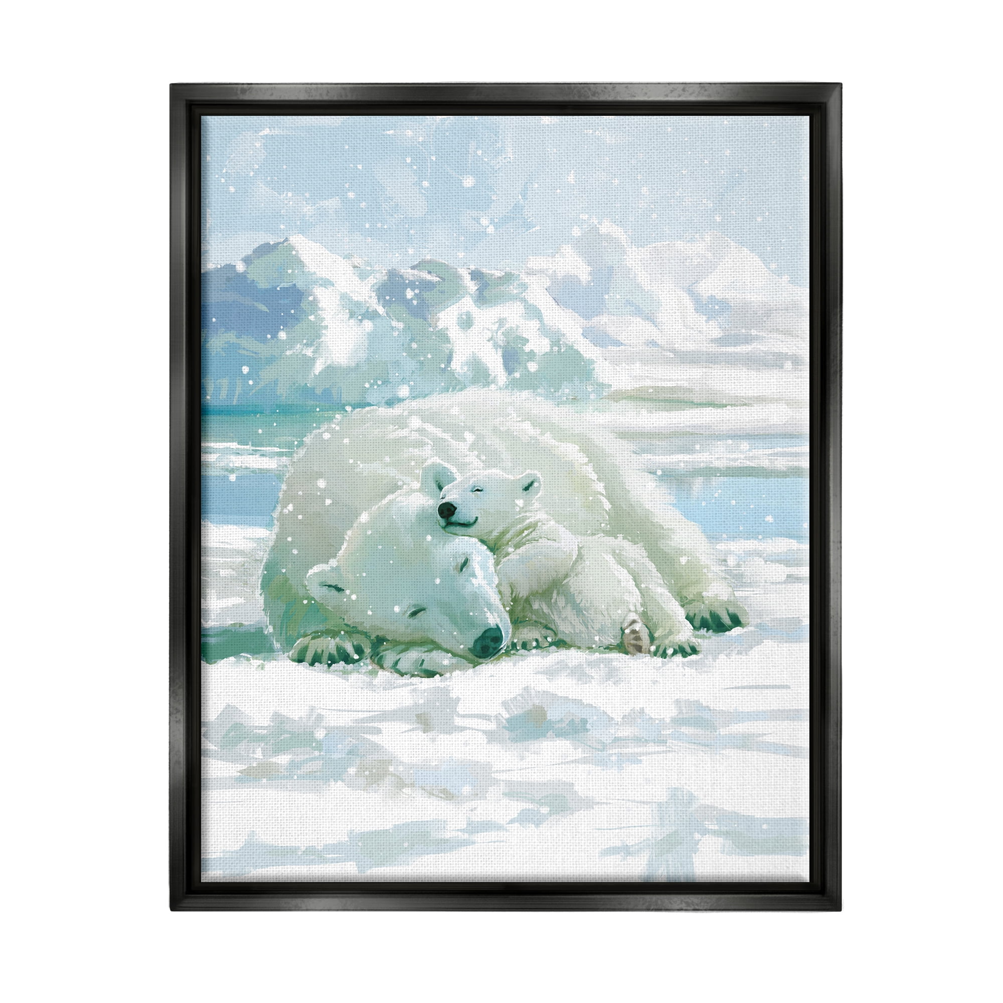 Stupell Industries Polar Bears Cuddling Snowy Scene Animals & Insects Painting Black Floater Framed Art Print Wall Art