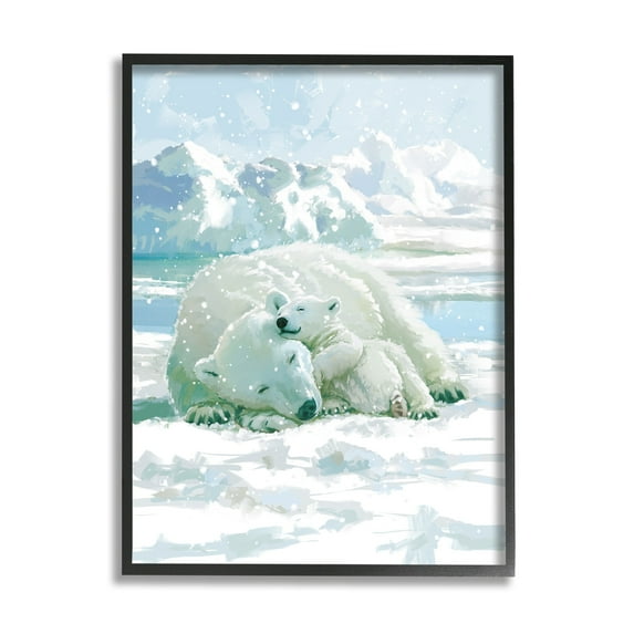 Stupell Industries Polar Bears Cuddling Snowy Scene Animals & Insects Painting Black Framed Art Print Wall Art