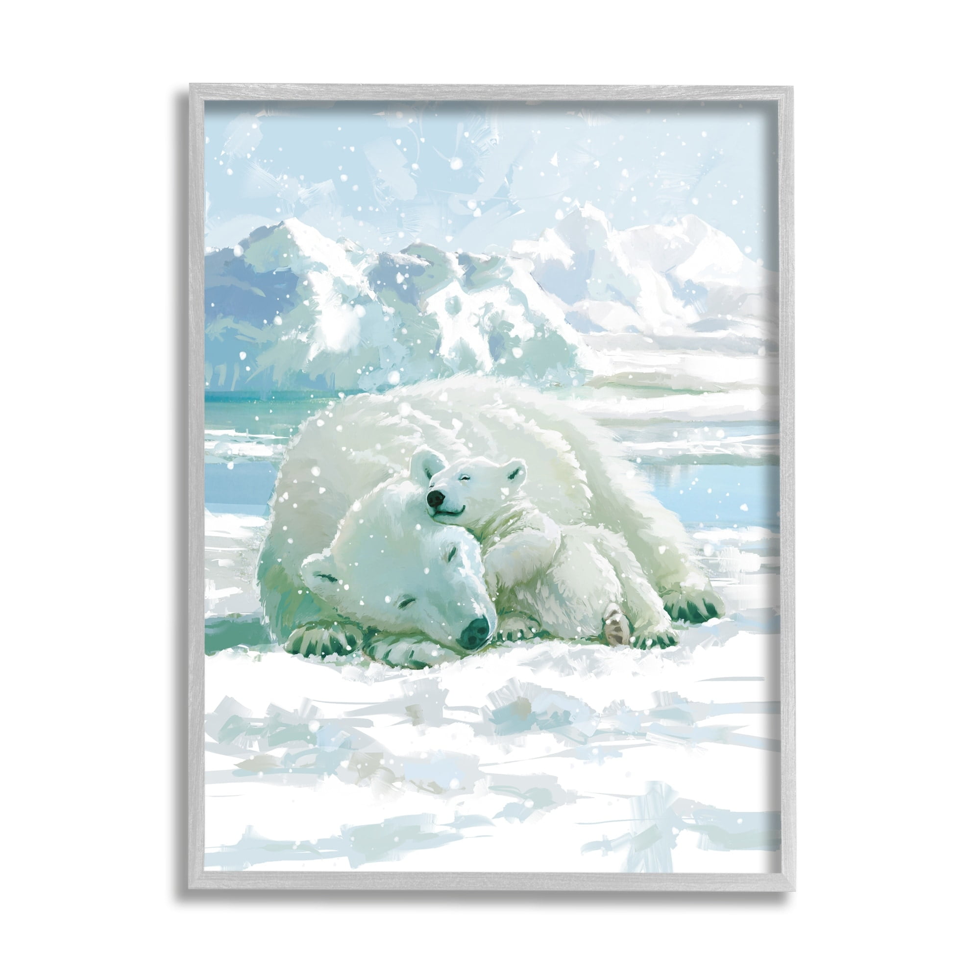 Stupell Industries Polar Bears Cuddling Snowy Scene Animals & Insects Painting Gray Framed Art Print Wall Art