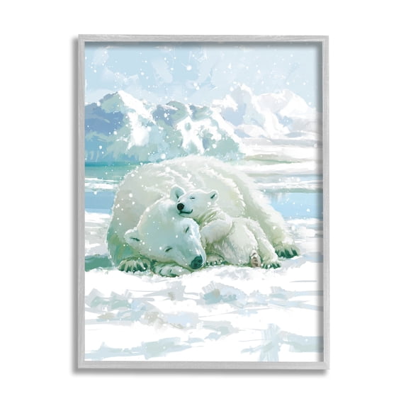 Stupell Industries Polar Bears Cuddling Snowy Scene Animals & Insects Painting Gray Framed Art Print Wall Art