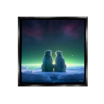 Stupell Industries Polar Bears & Northern Lights Animals & Insects Painting Black Floater Framed Canvas Art Print Wall Art, 18 x 18
