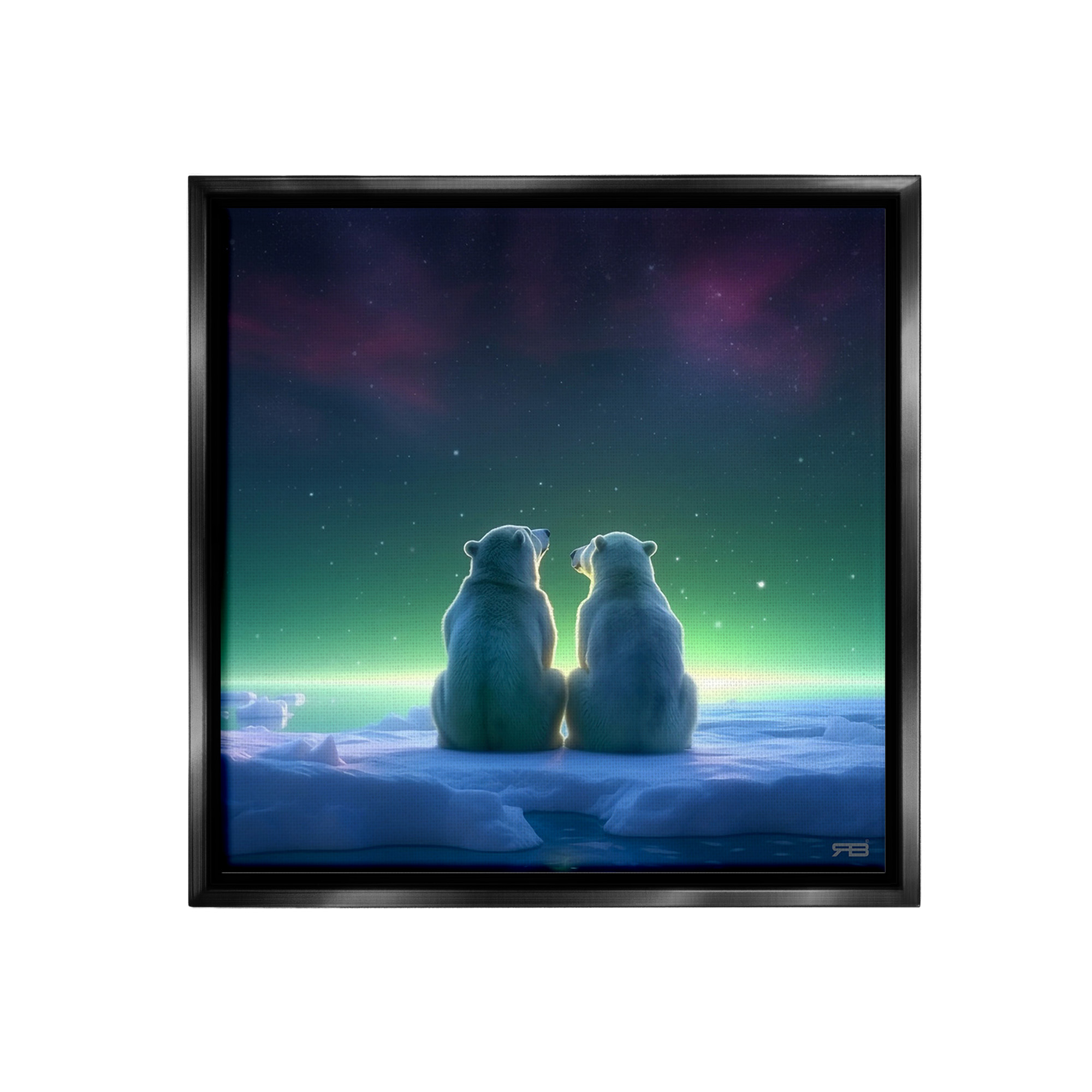 Stupell Industries Polar Bears & Northern Lights Animals & Insects Painting Black Floater Framed Canvas Art Print Wall Art, 25 x 25