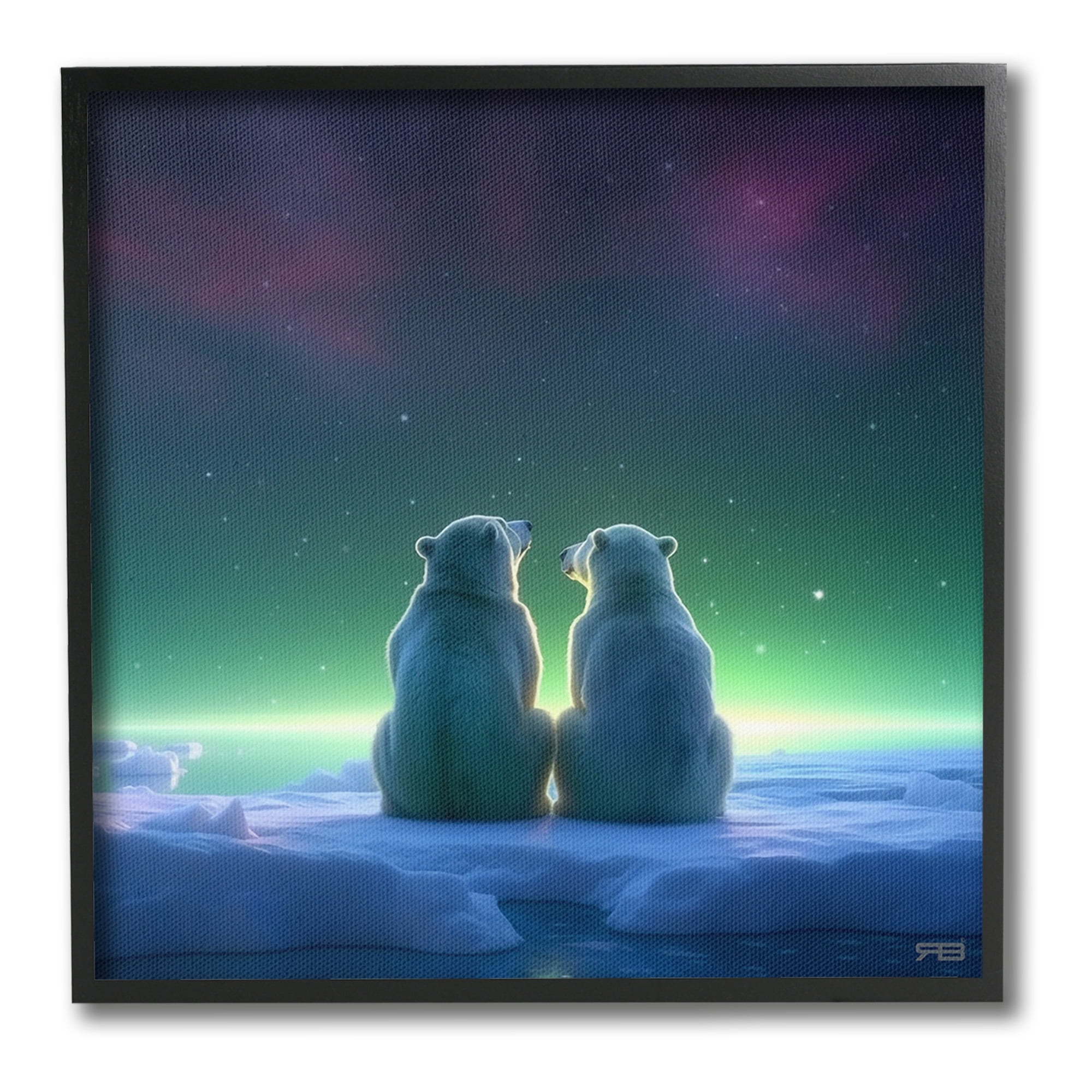Stupell Industries Polar Bears & Northern Lights Animals & Insects Painting Black Framed Art Print Wall Art, 12 x 12