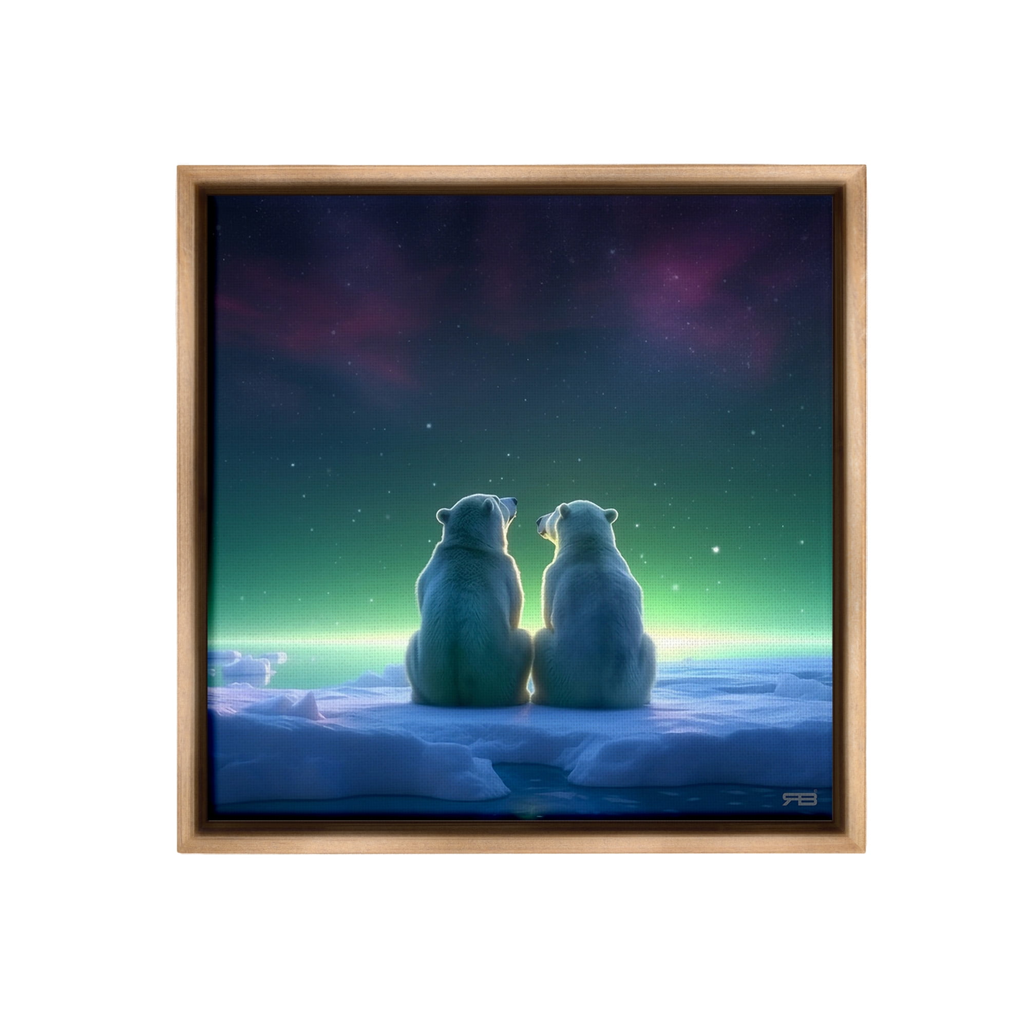 Stupell Industries Polar Bears & Northern Lights Animals & Insects Painting Brown Floater Framed Canvas Art Print Wall Art, 18 x 18