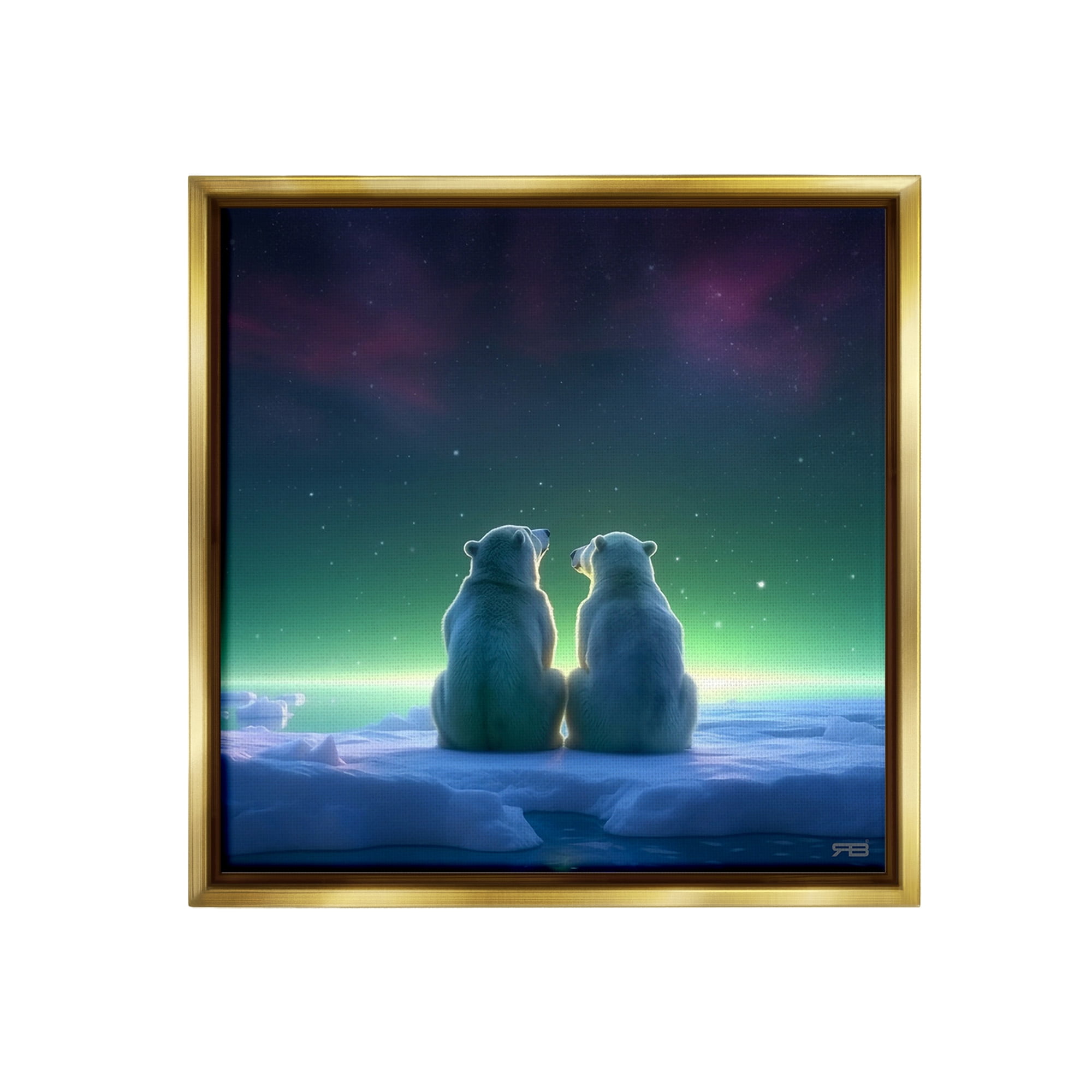Stupell Industries Polar Bears & Northern Lights Animals & Insects Painting Gold Floater Framed Canvas Art Print Wall Art, 18 x 18