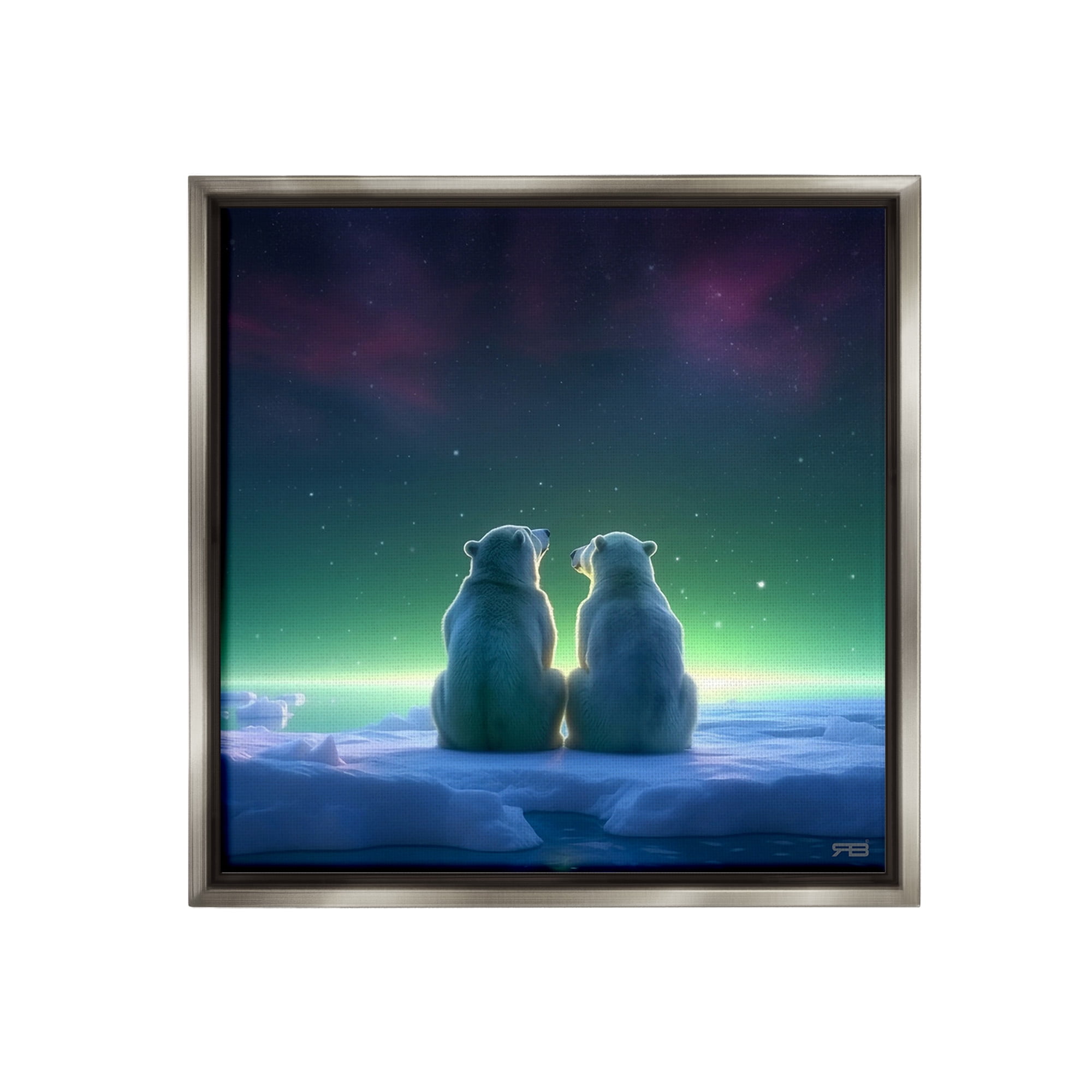 Stupell Industries Polar Bears & Northern Lights Animals & Insects Painting Gray Floater Framed Canvas Art Print Wall Art, 25 x 25