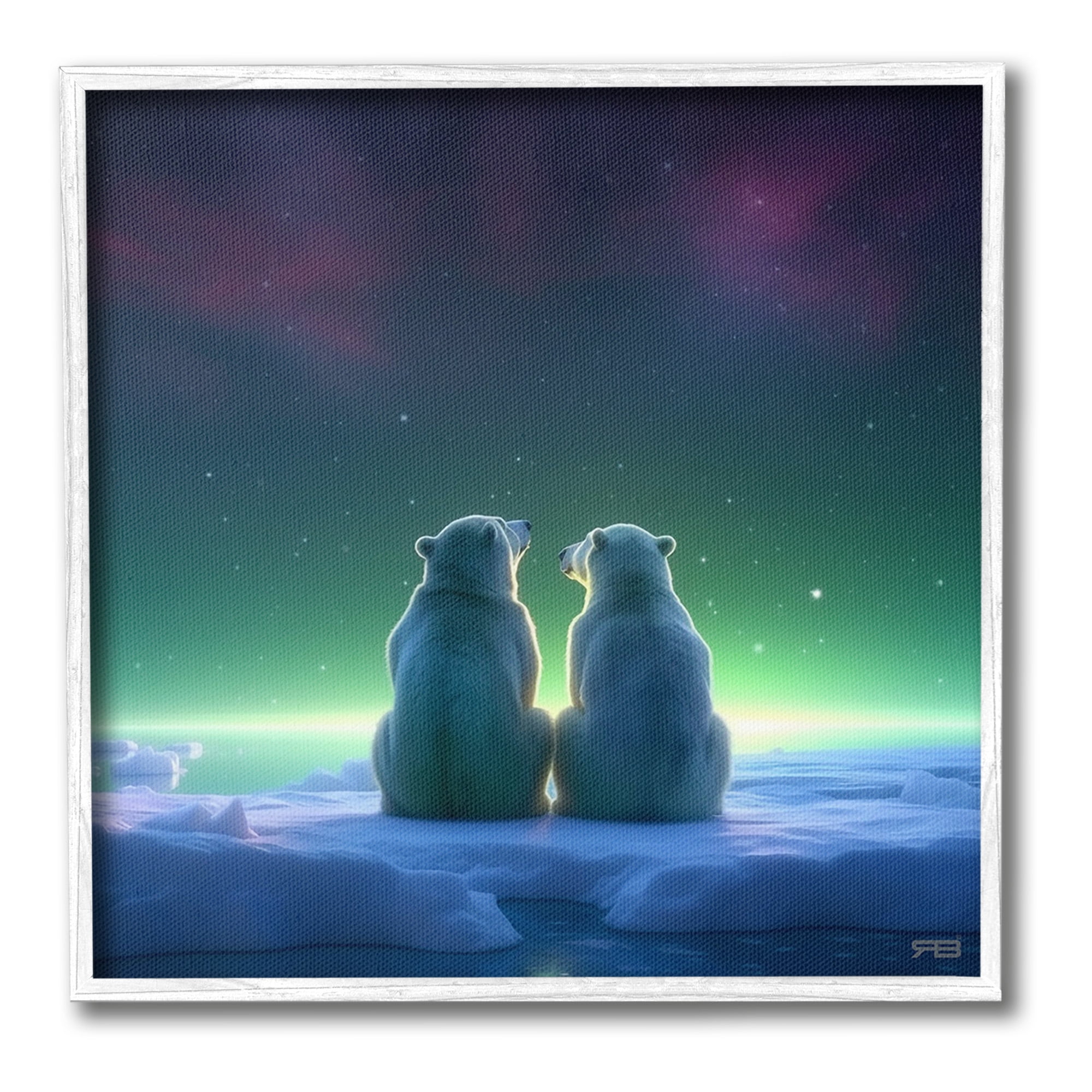 Stupell Industries Polar Bears & Northern Lights Animals & Insects Painting White Framed Art Print Wall Art, 12 x 12