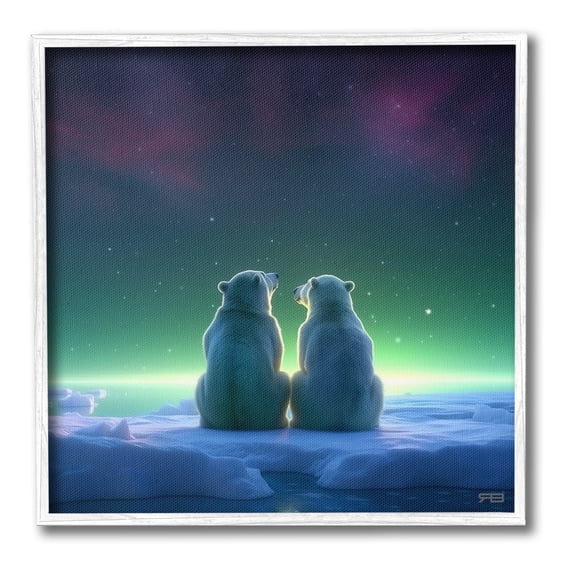 Stupell Industries Polar Bears & Northern Lights Animals & Insects Painting White Framed Art Print Wall Art, 24 x 24