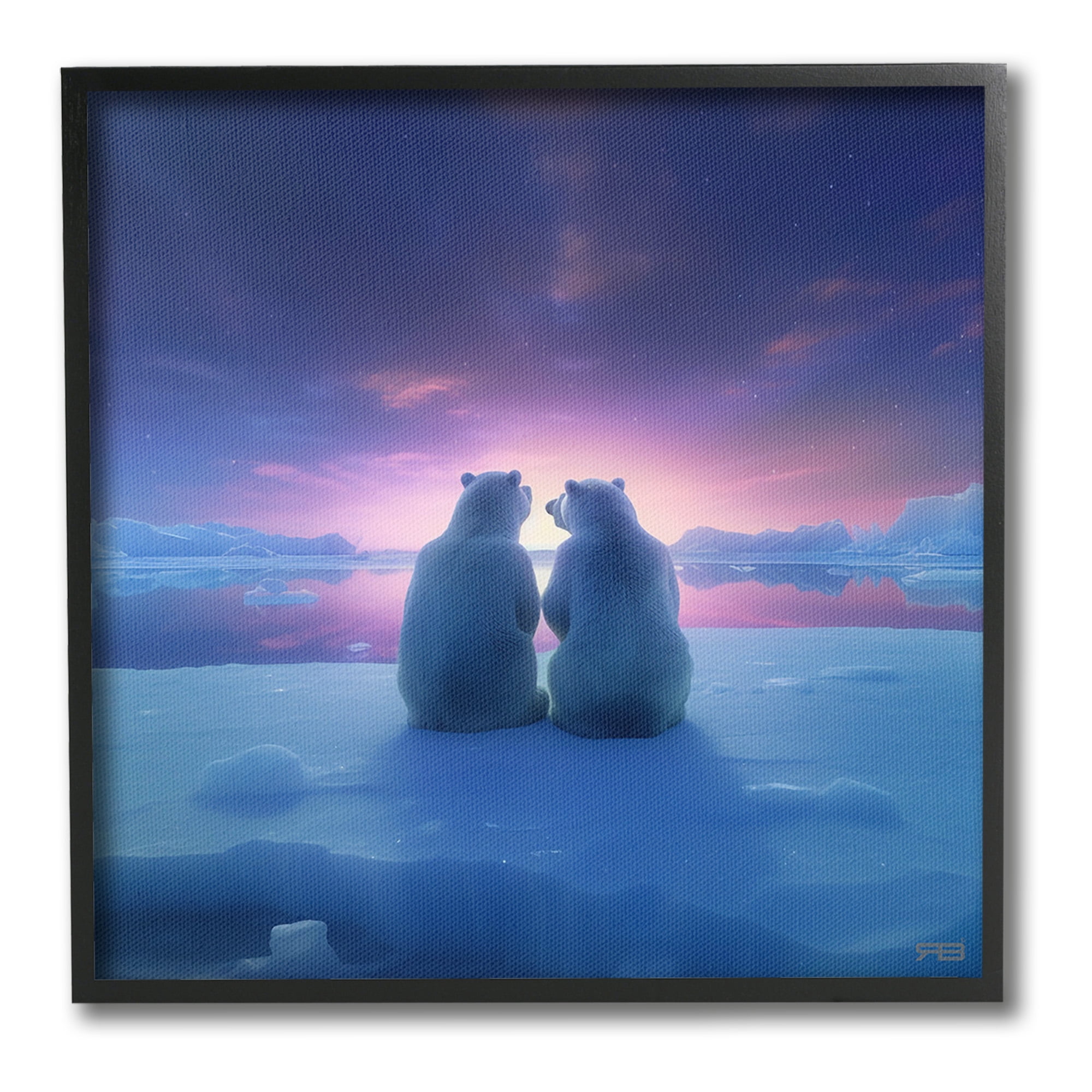 Stupell Industries Polar Bears at Sunset Animals & Insects Painting Black Framed Art Print Wall Art, 17 x 17