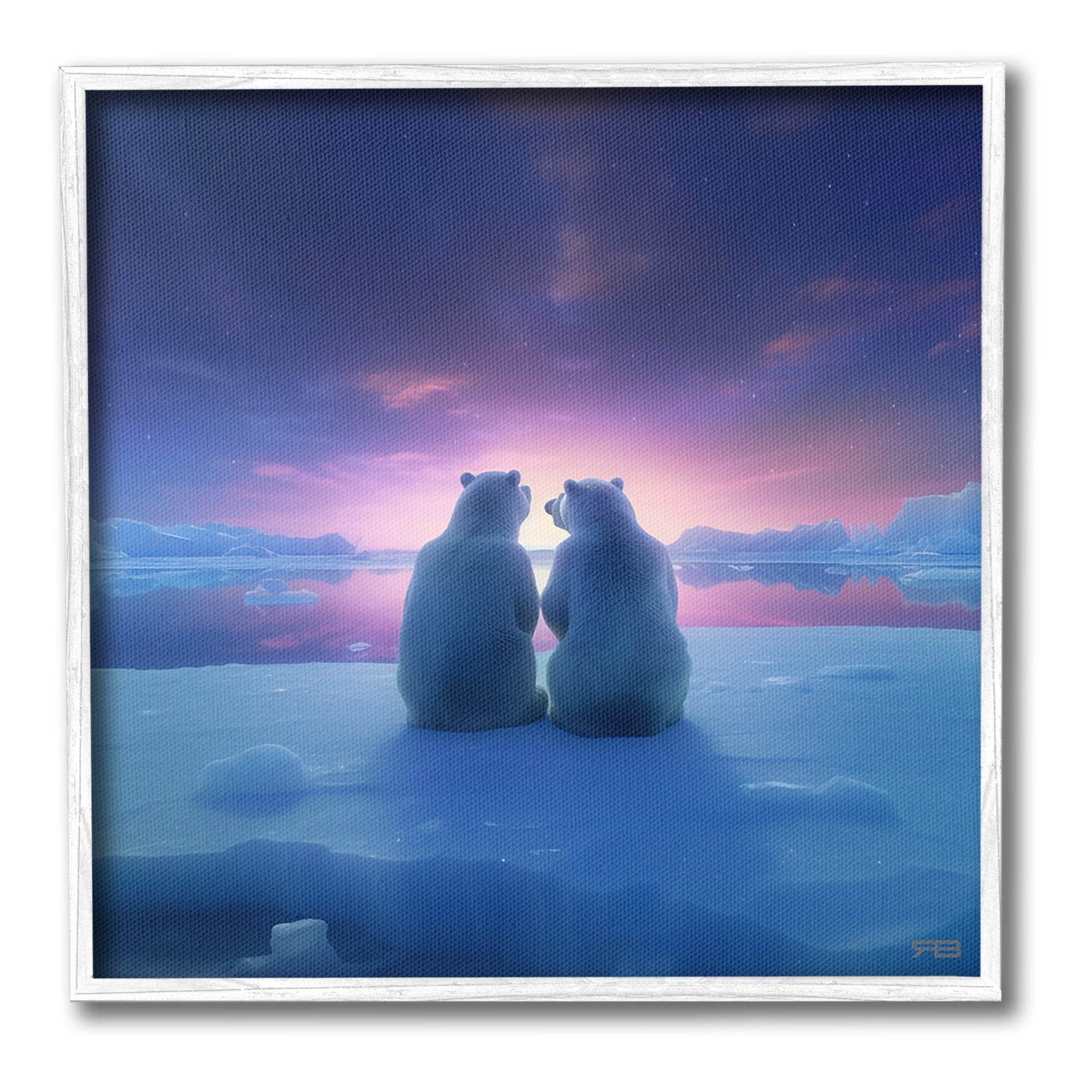 Stupell Industries Polar Bears at Sunset Animals & Insects Painting White Framed Art Print Wall Art, 17 x 17