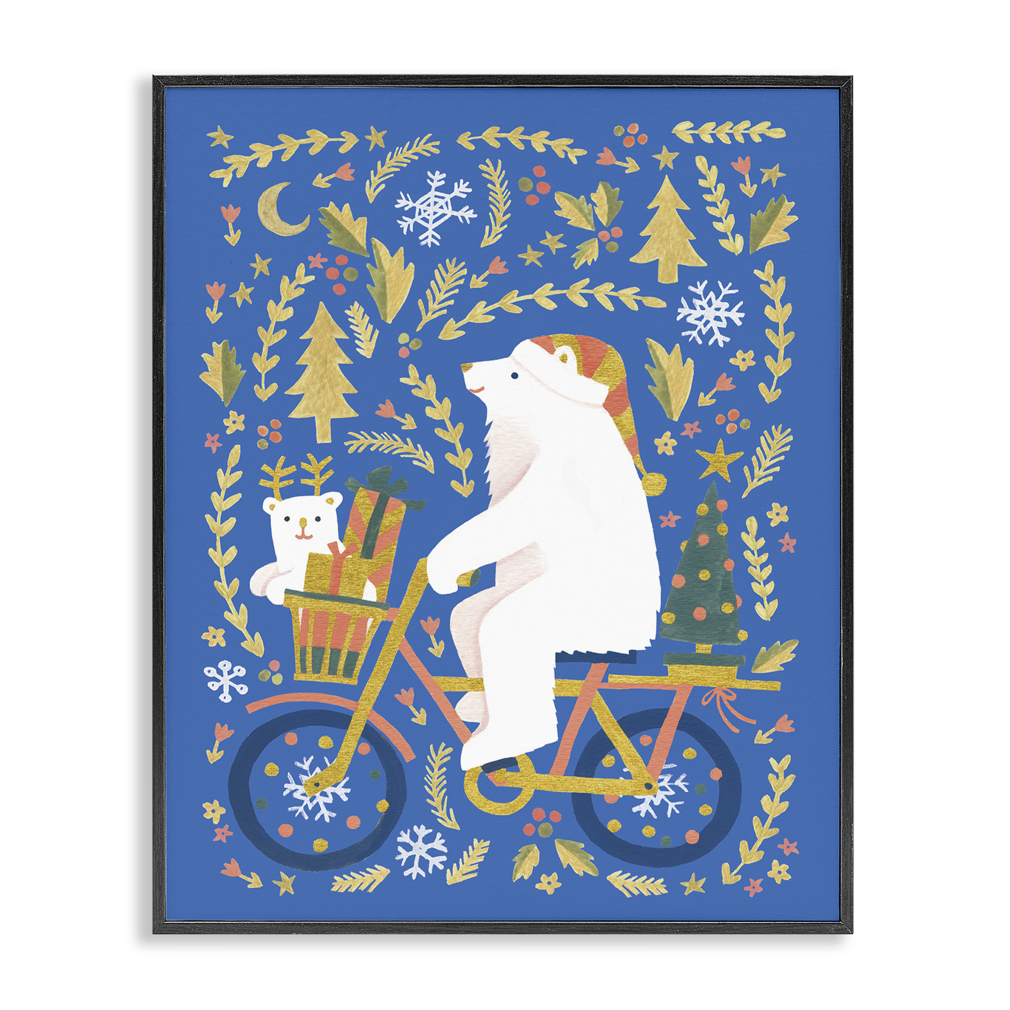 Stupell Industries Polar Bears on Bicycle Animals Painting Black Framed Art Print Wall Art, 16 x 20