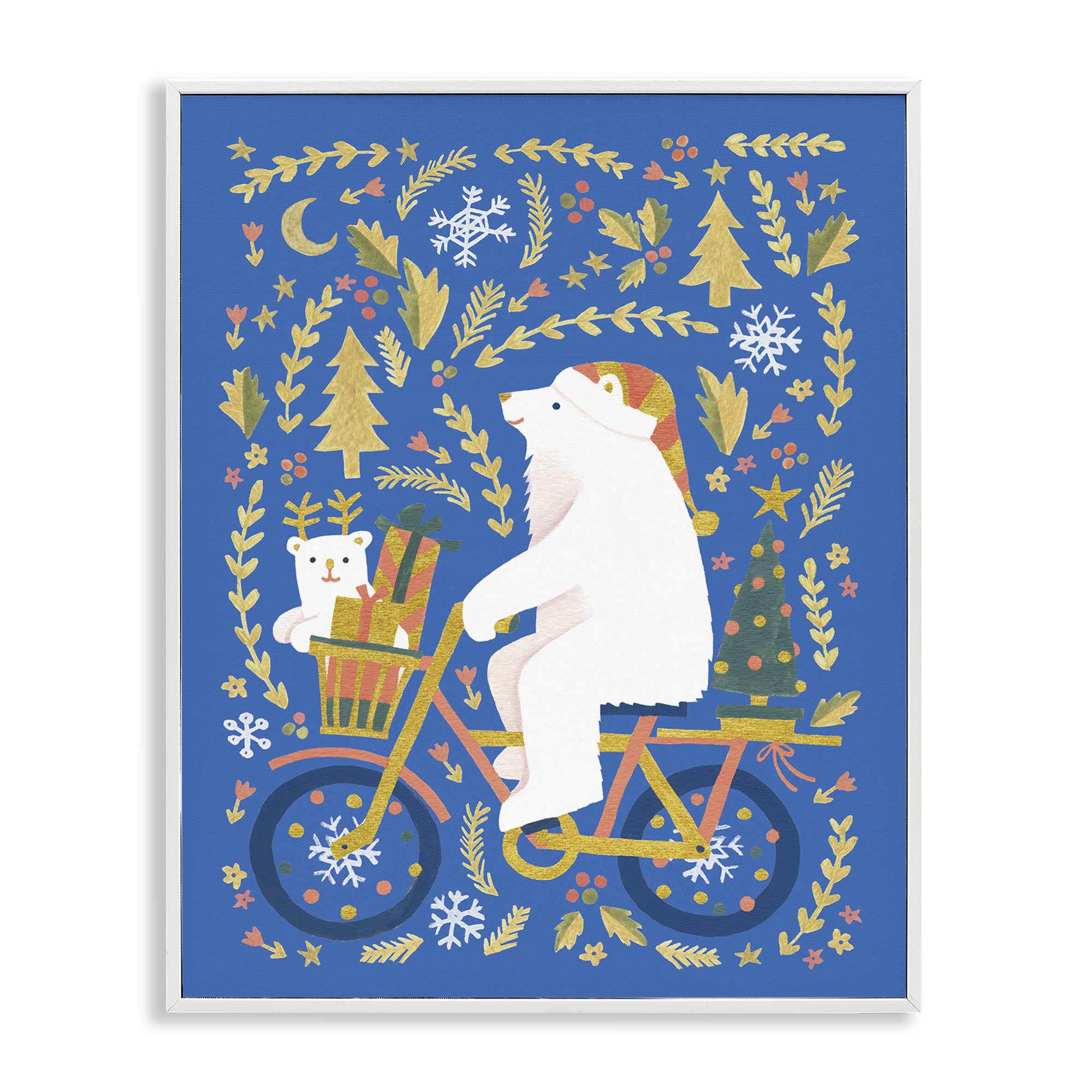 Stupell Industries Polar Bears on Bicycle Animals Painting White Framed Art Print Wall Art, 11 x 14