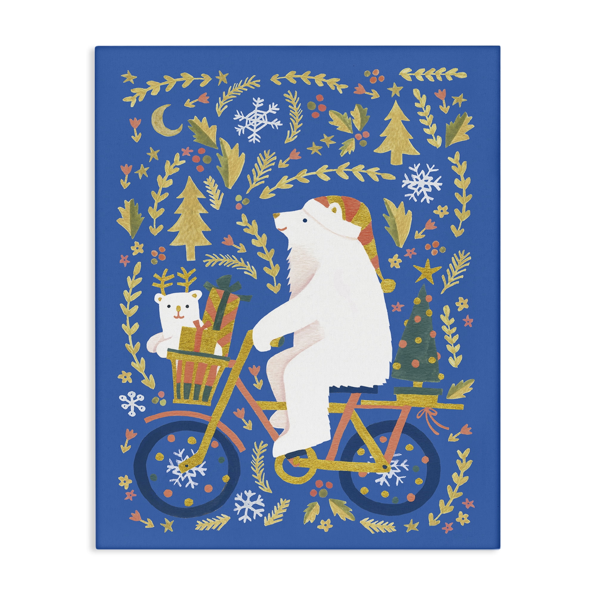 Stupell Industries Polar Bears on Bicycle Animals Painting Wrapped Canvas Art Print Wall Art, 36 x 48