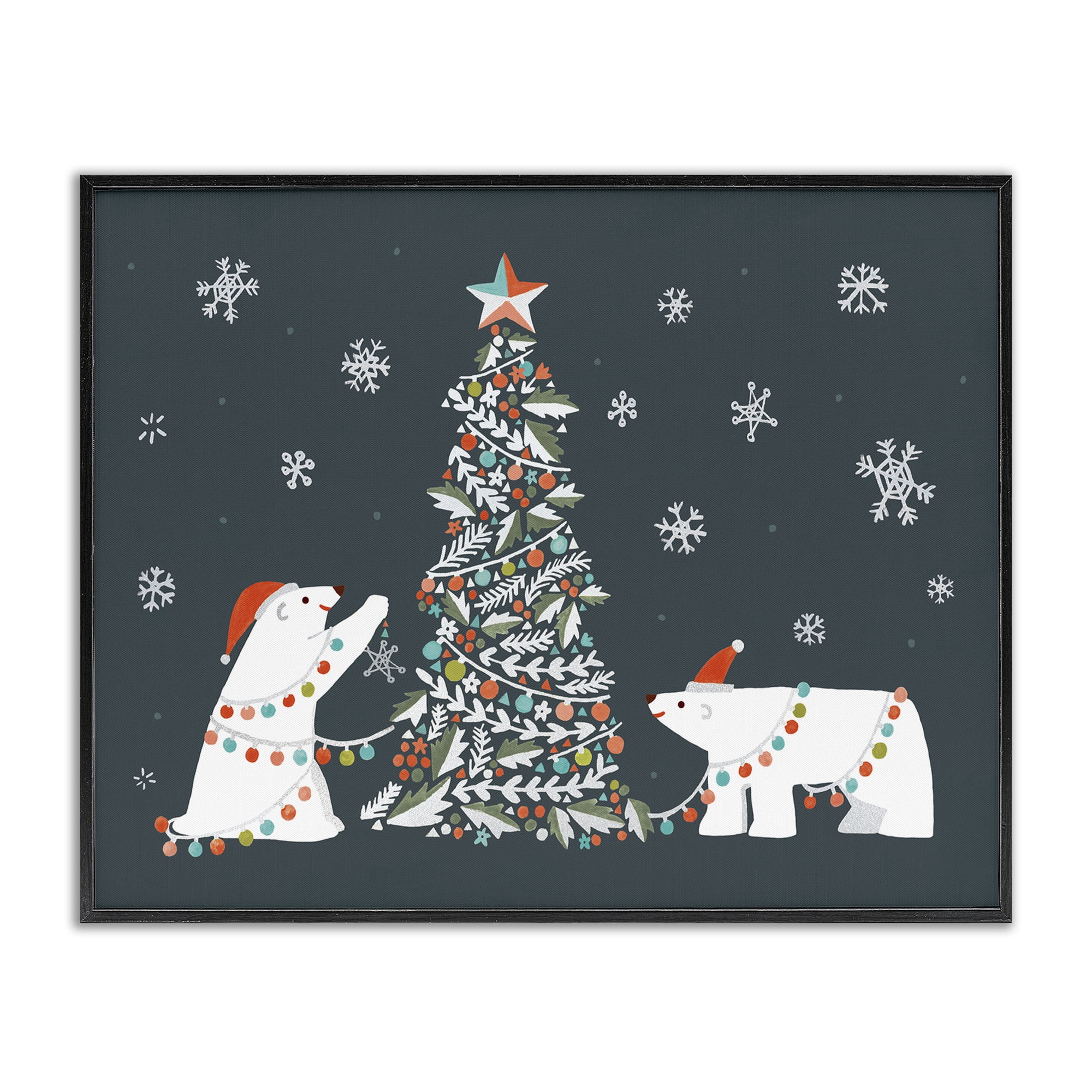 Stupell Industries Polar Bears with Christmas Tree Holiday Painting Black Framed Art Prints Wall Art, 14 x 11
