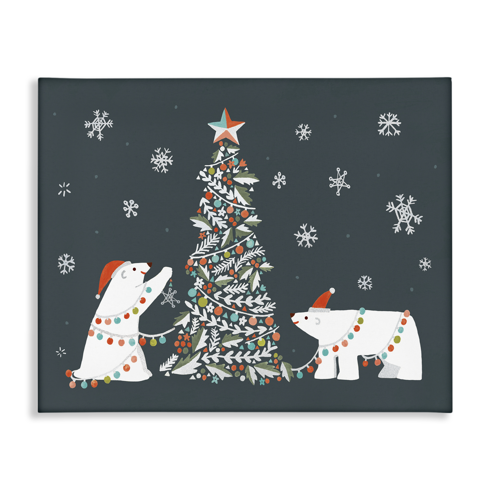 Stupell Industries Polar Bears with Christmas Tree Holiday Painting Gallery Wrapped Canvas Art Prints Wall Art, 48 x 36