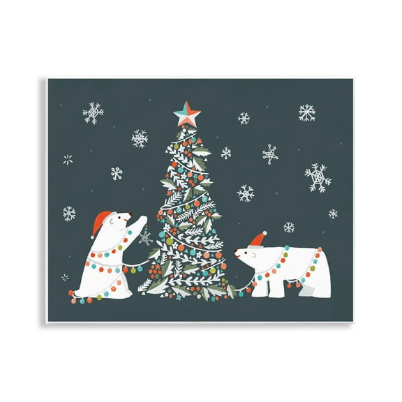 Stupell Industries Polar Bears with Christmas Tree Holiday Painting Unframed Art Prints Wall Art, 14 x 11