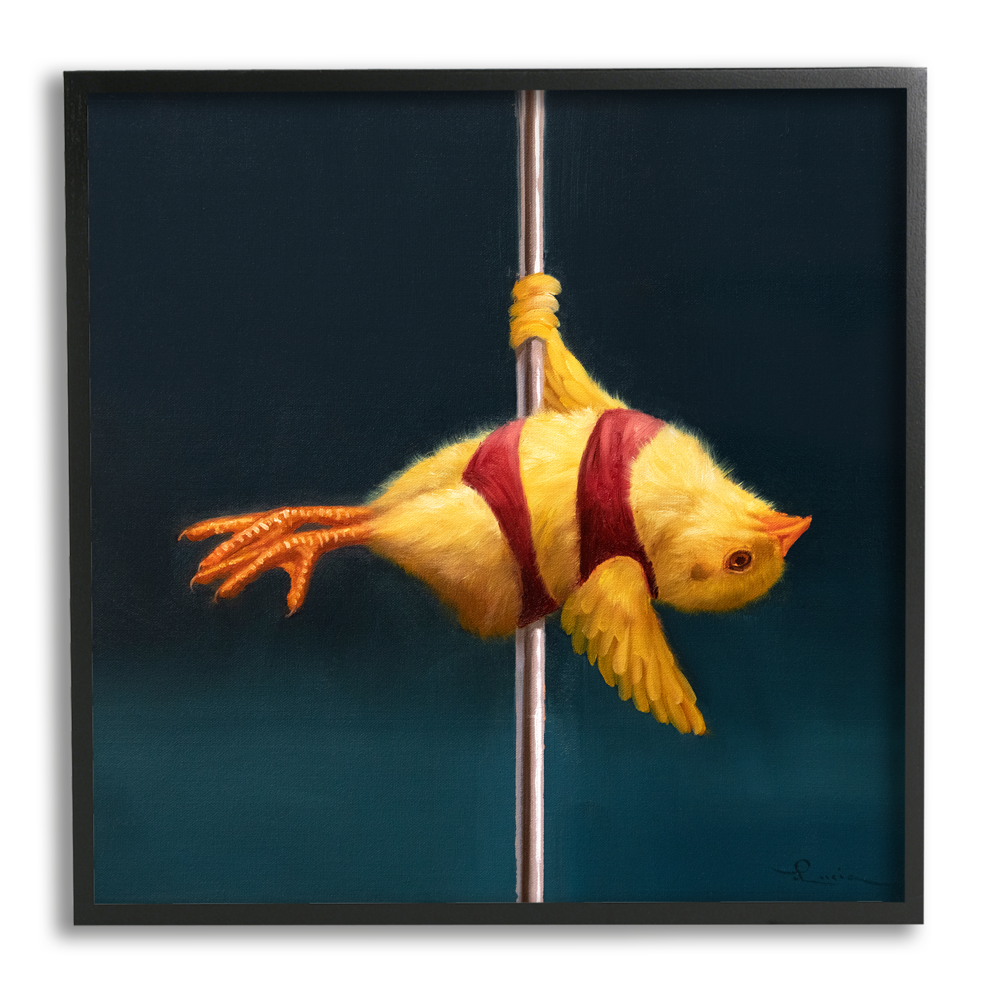Stupell Industries Pole Dancing Chick Animals & Insects Painting Black Framed Art Print Wall Art, 17 x 17
