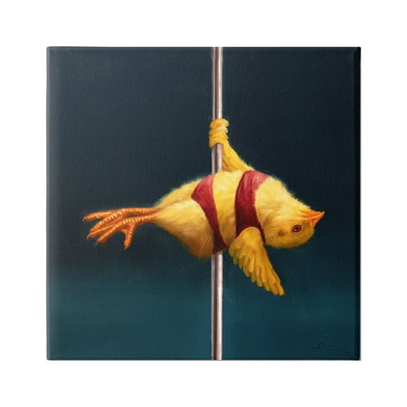 Stupell Industries Pole Dancing Chick Animals & Insects Painting Gallery Wrapped Canvas Art Print Wall Art, 17 x 17