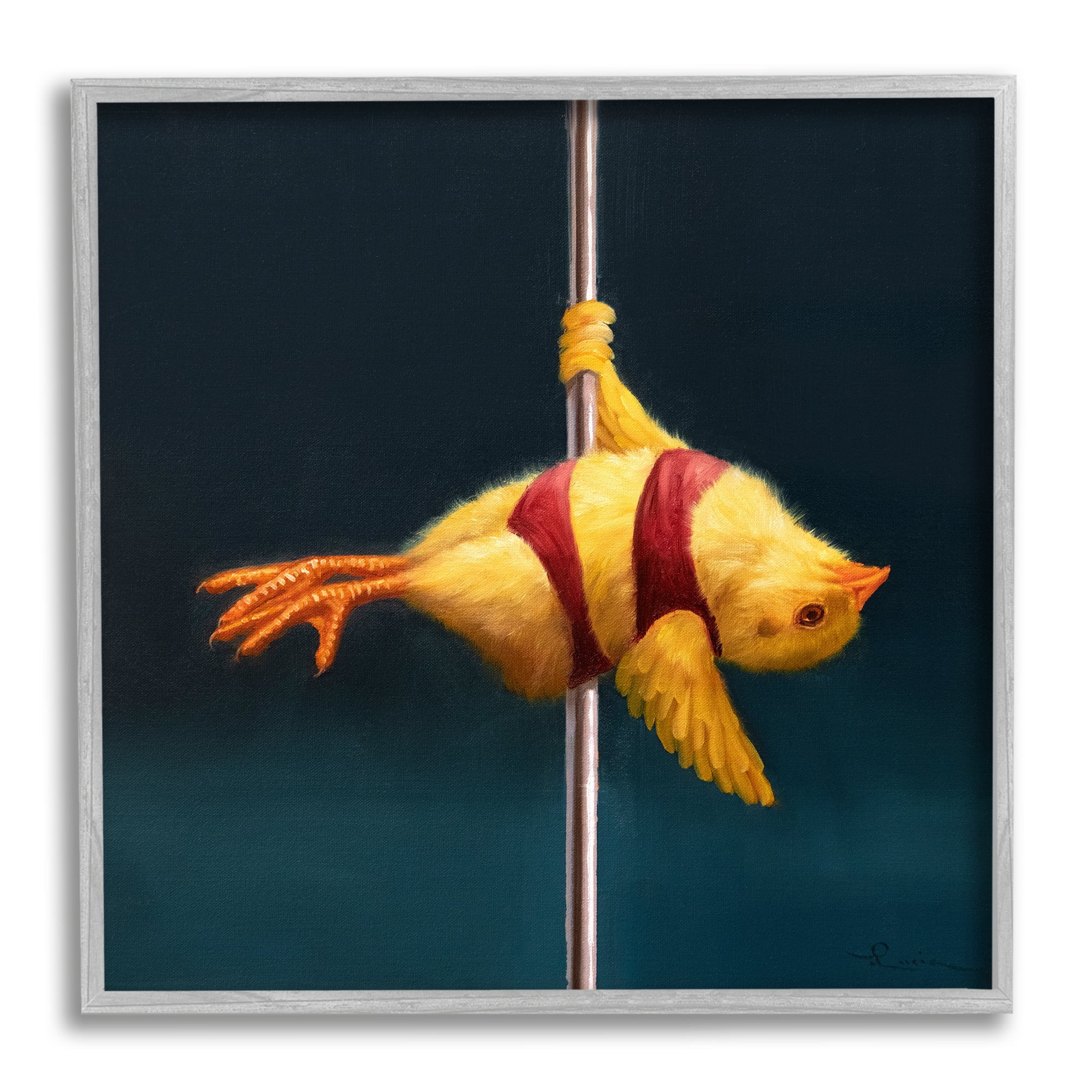 Stupell Industries Pole Dancing Chick Animals & Insects Painting Gray Framed Art Print Wall Art, 17 x 17