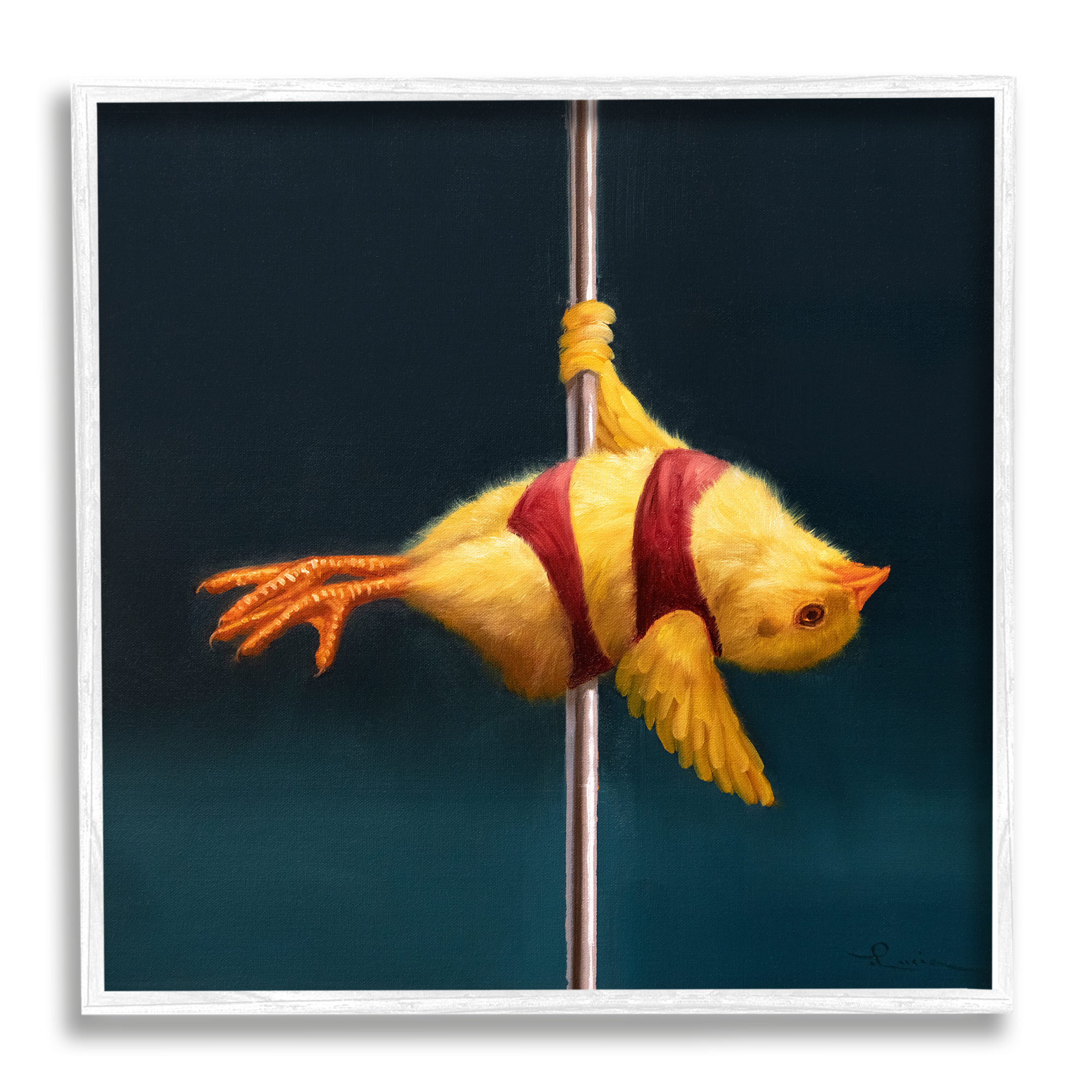 Stupell Industries Pole Dancing Chick Animals & Insects Painting White Framed Art Print Wall Art, 12 x 12