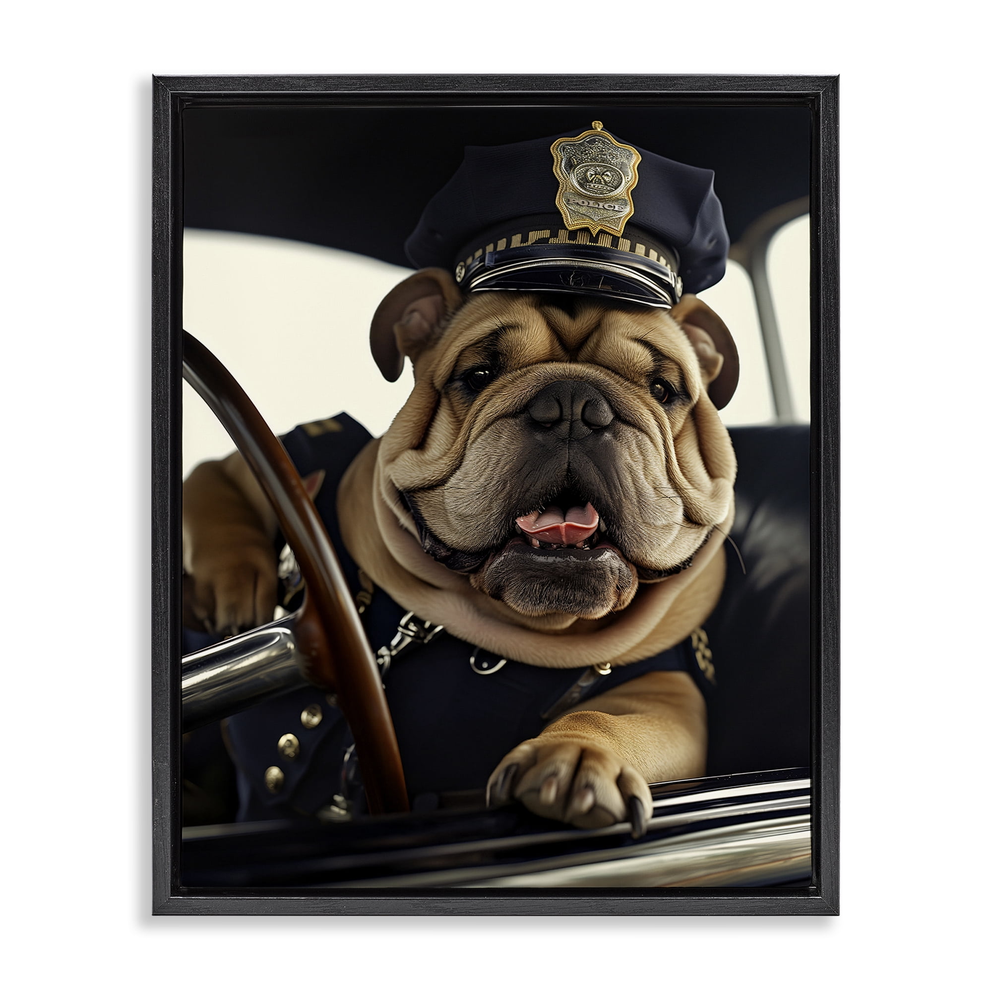 Stupell Industries Police Dog in Car Animals & Insects Painting Black Floater Framed Canvas Art Print Wall Art, 25 x 31