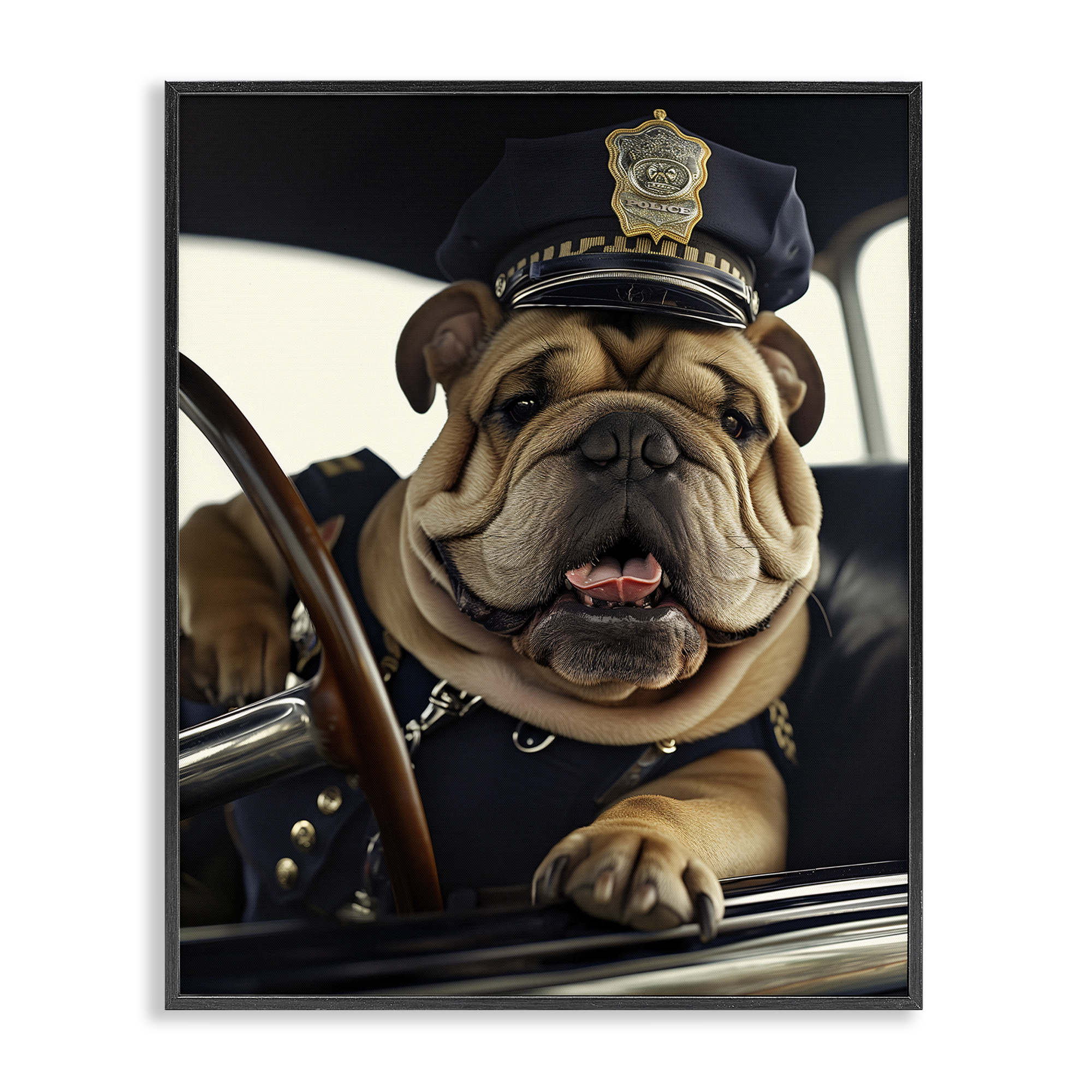 Stupell Industries Police Dog in Car Animals & Insects Painting Black Framed Art Print Wall Art, 11 x 14