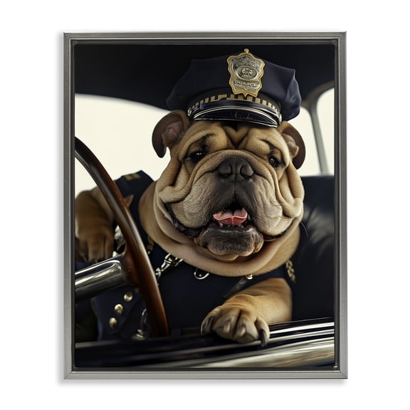 Stupell Industries Police Dog in Car Animals & Insects Painting Gray Floater Framed Canvas Art Print Wall Art, 17 x 21