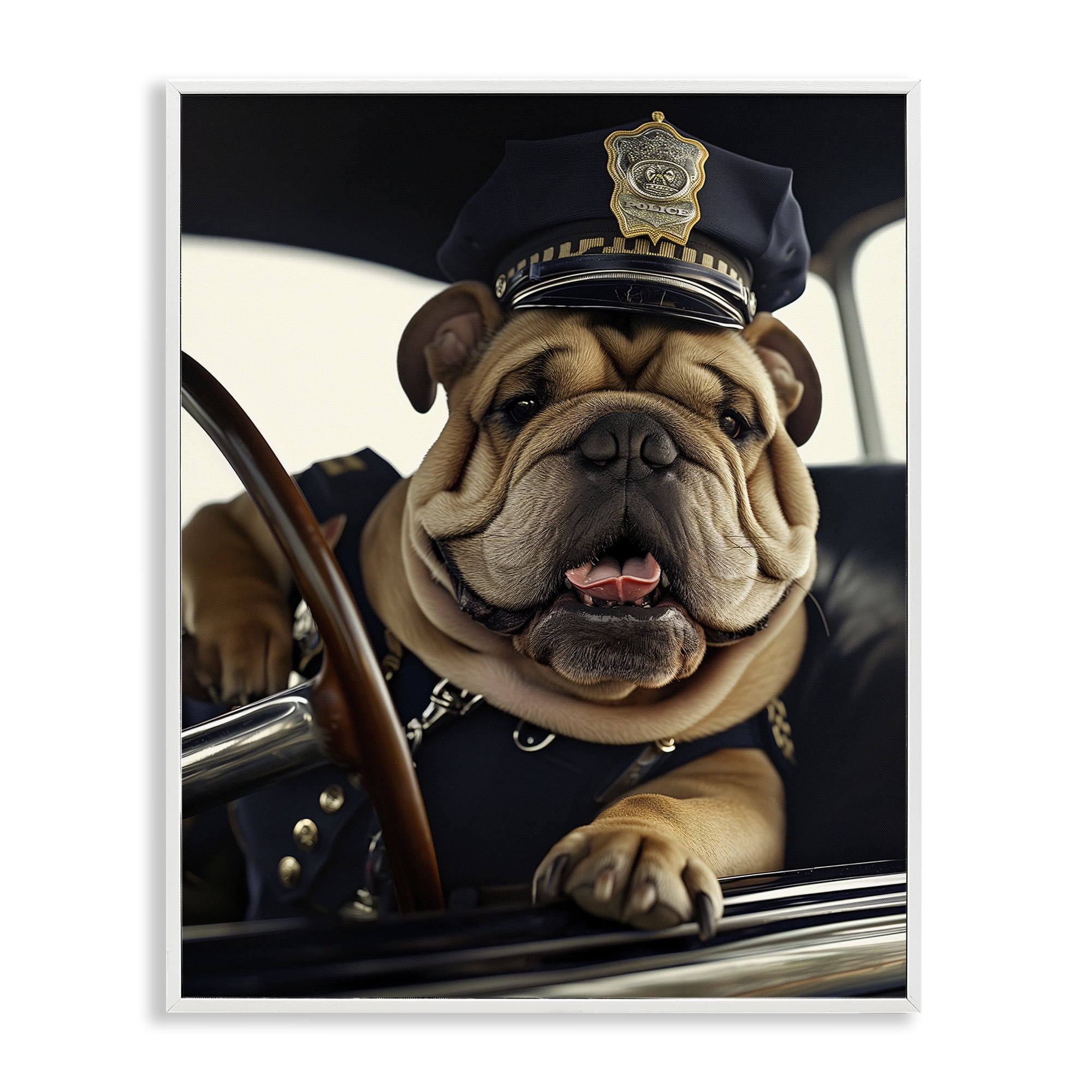 Stupell Industries Police Dog in Car Animals & Insects Painting White Framed Art Print Wall Art, 16 x 20