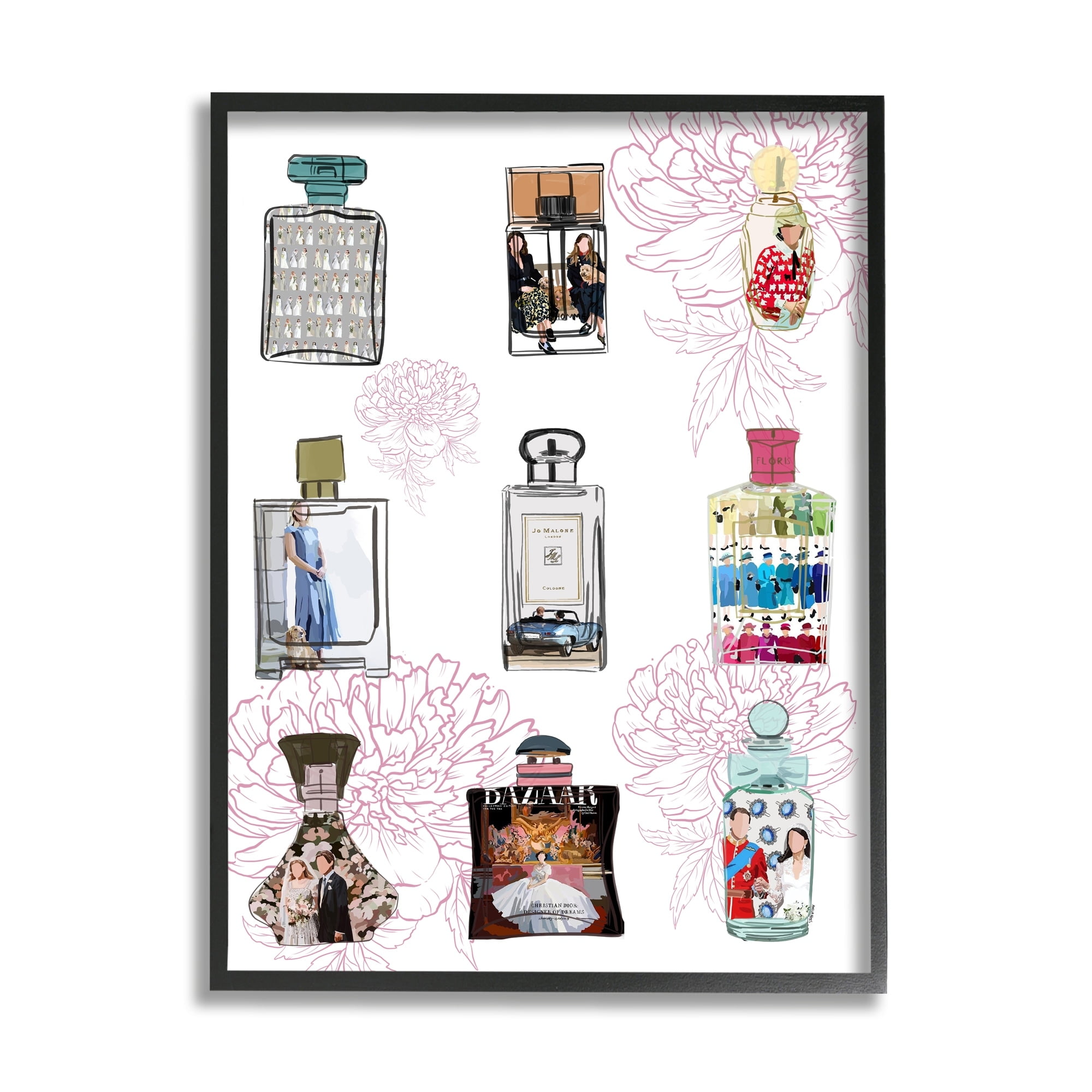 Stupell Industries Polished Perfume Stylish Luxury Fashion Flower Pattern Graphic Art Black Framed Art Print Wall Art, Design by Amelia Noyes