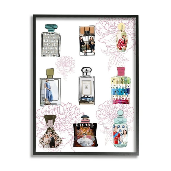Stupell Industries Polished Perfume Stylish Luxury Fashion Flower Pattern Graphic Art Black Framed Art Print Wall Art, Design by Amelia Noyes
