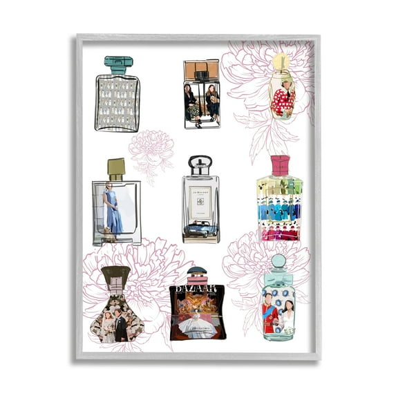 Stupell Industries Polished Perfume Stylish Luxury Fashion Flower Pattern Graphic Art Gray Framed Art Print Wall Art, Design by Amelia Noyes