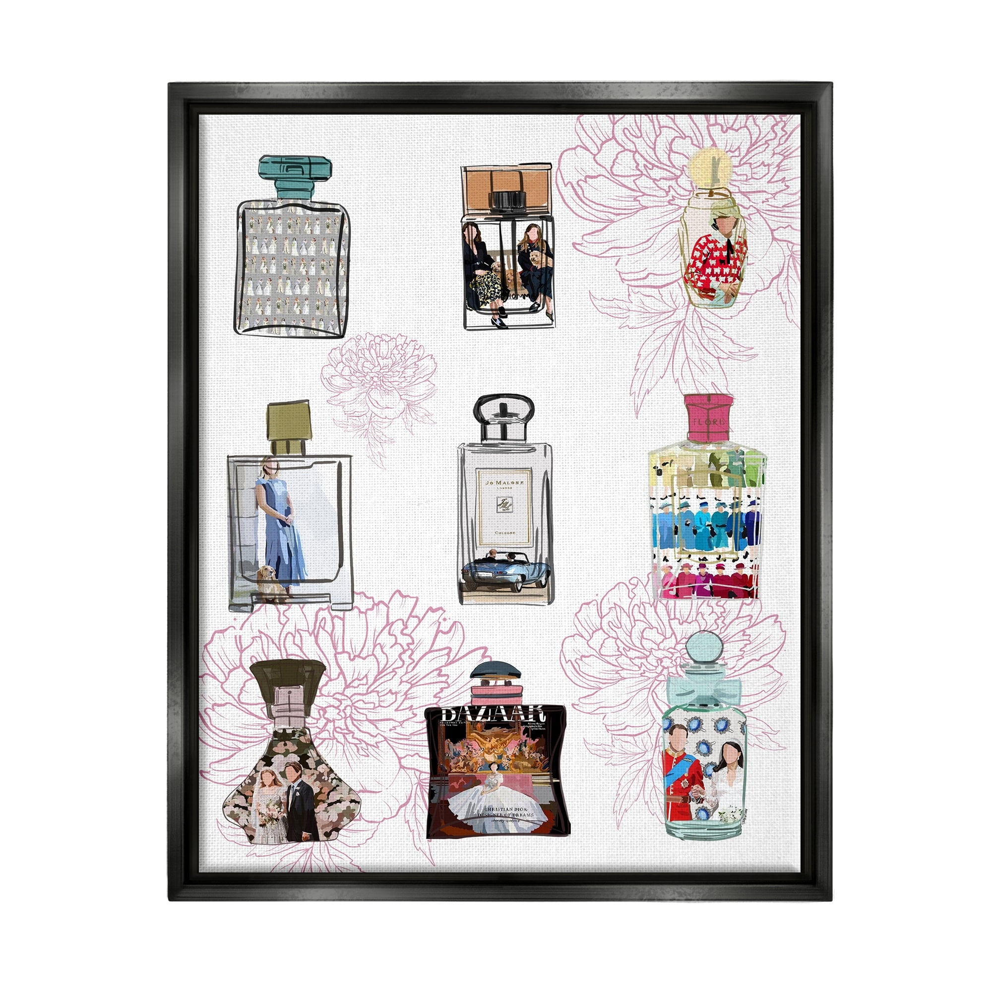 Stupell Industries Polished Perfume Stylish Luxury Fashion Flower Pattern Graphic Art Jet Black Floating Framed Canvas Print Wall Art, Design by Amelia Noyes