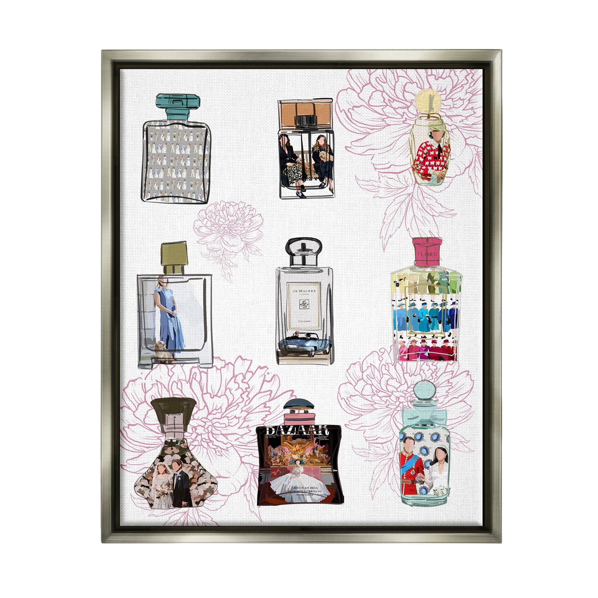 Stupell Industries Polished Perfume Stylish Luxury Fashion Flower Pattern Graphic Art Luster Gray Floating Framed Canvas Print Wall Art, Design by Amelia Noyes