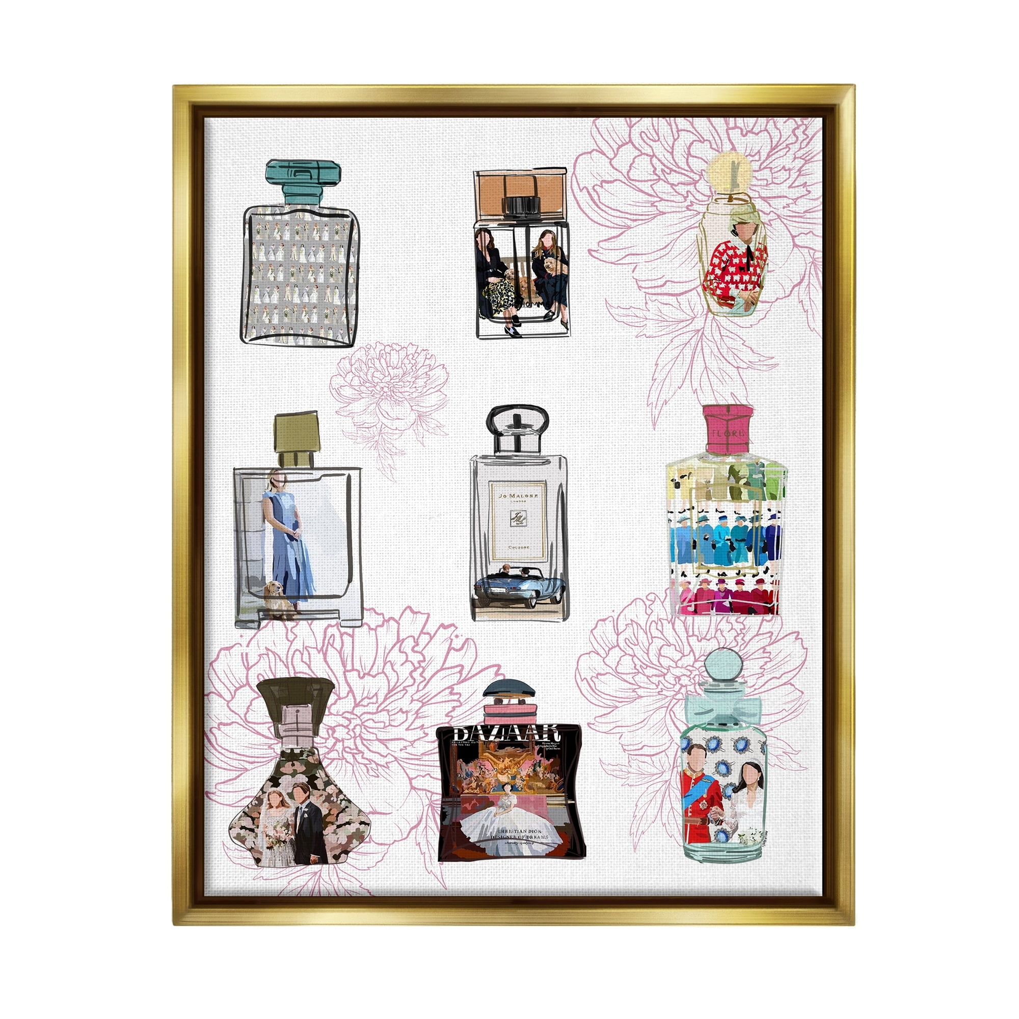 Stupell Industries Polished Perfume Stylish Luxury Fashion Flower Pattern Graphic Art Metallic Gold Floating Framed Canvas Print Wall Art, Design by Amelia Noyes