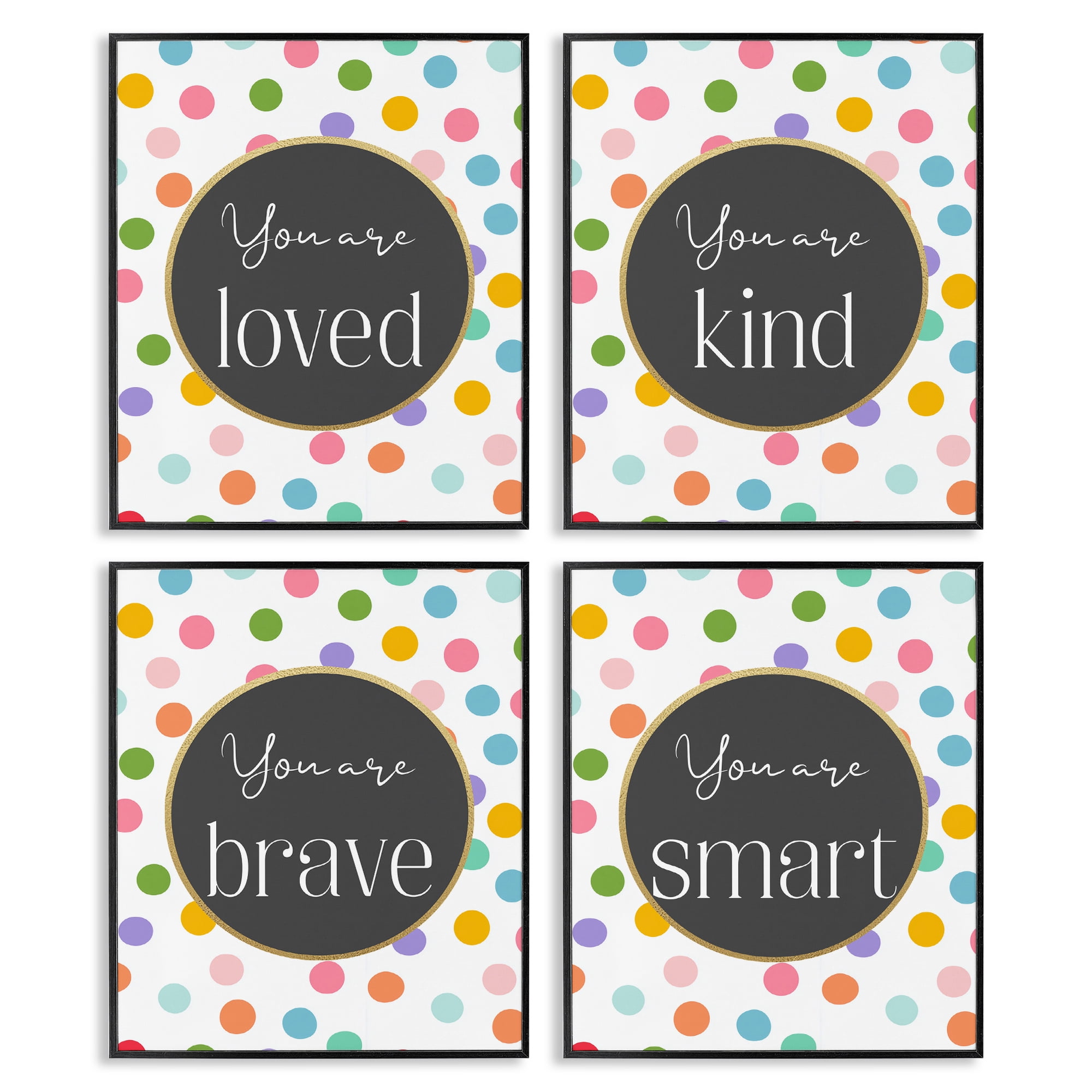 Stupell Industries Polka Dot Affirmations 4 Piece Black Framed Giclee Art Set, design by Christine Simpson Art