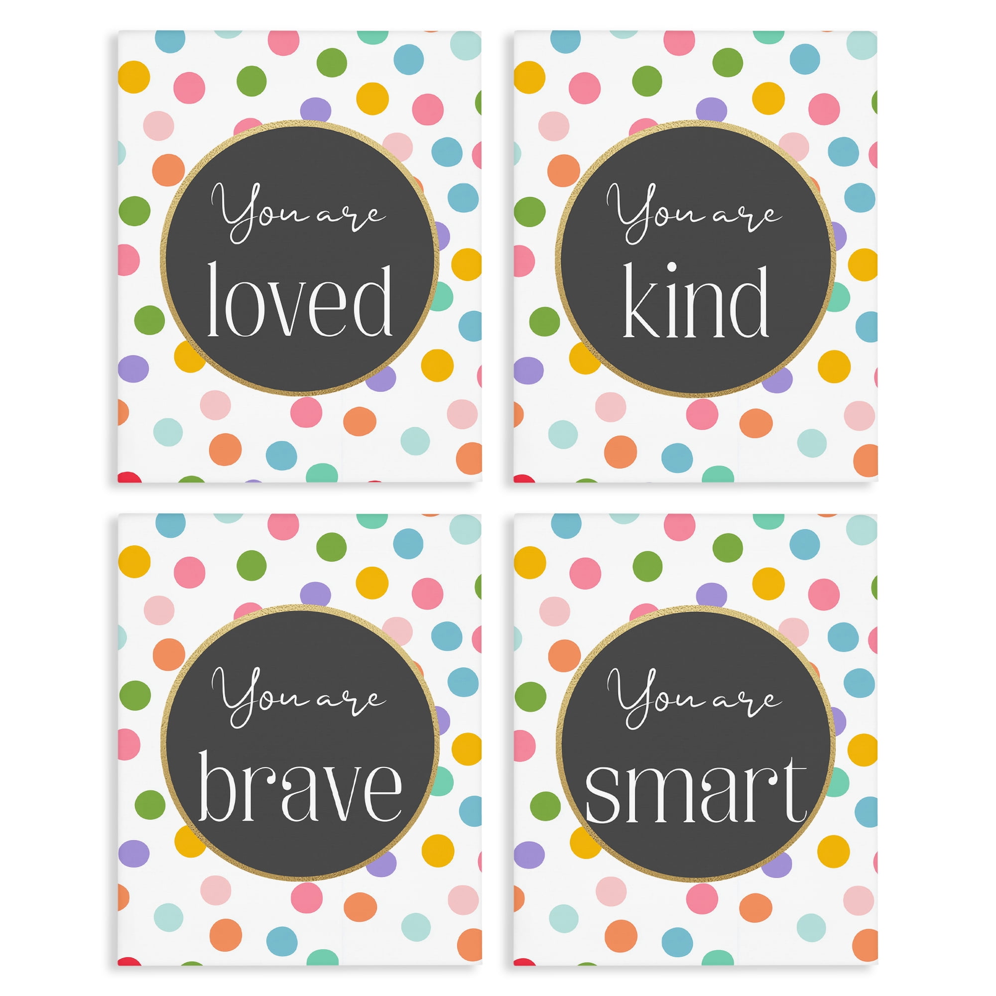 Stupell Industries Polka Dot Affirmations 4 Piece Canvas Wall Art Set, design by Christine Simpson Art