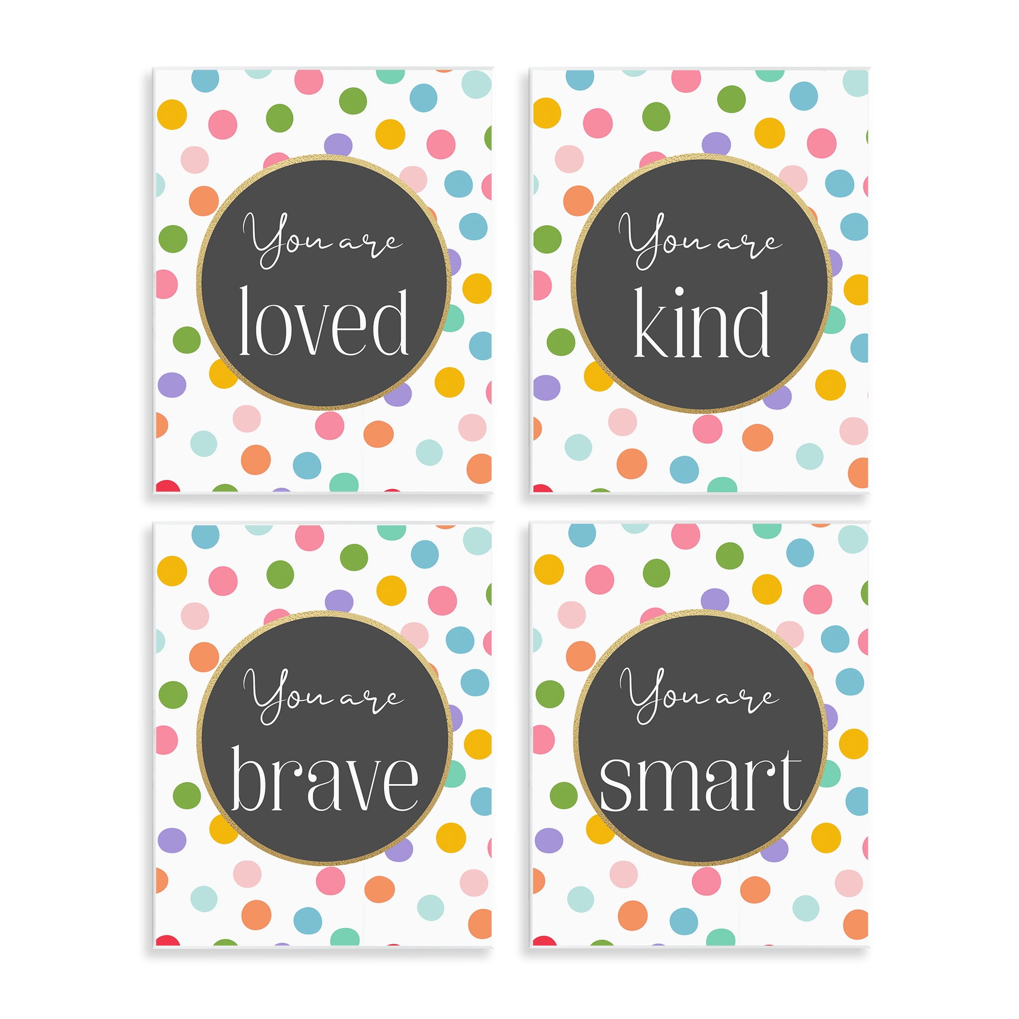 Stupell Industries Polka Dot Affirmations 4 Piece Wall Plaque Art Set, design by Christine Simpson Art
