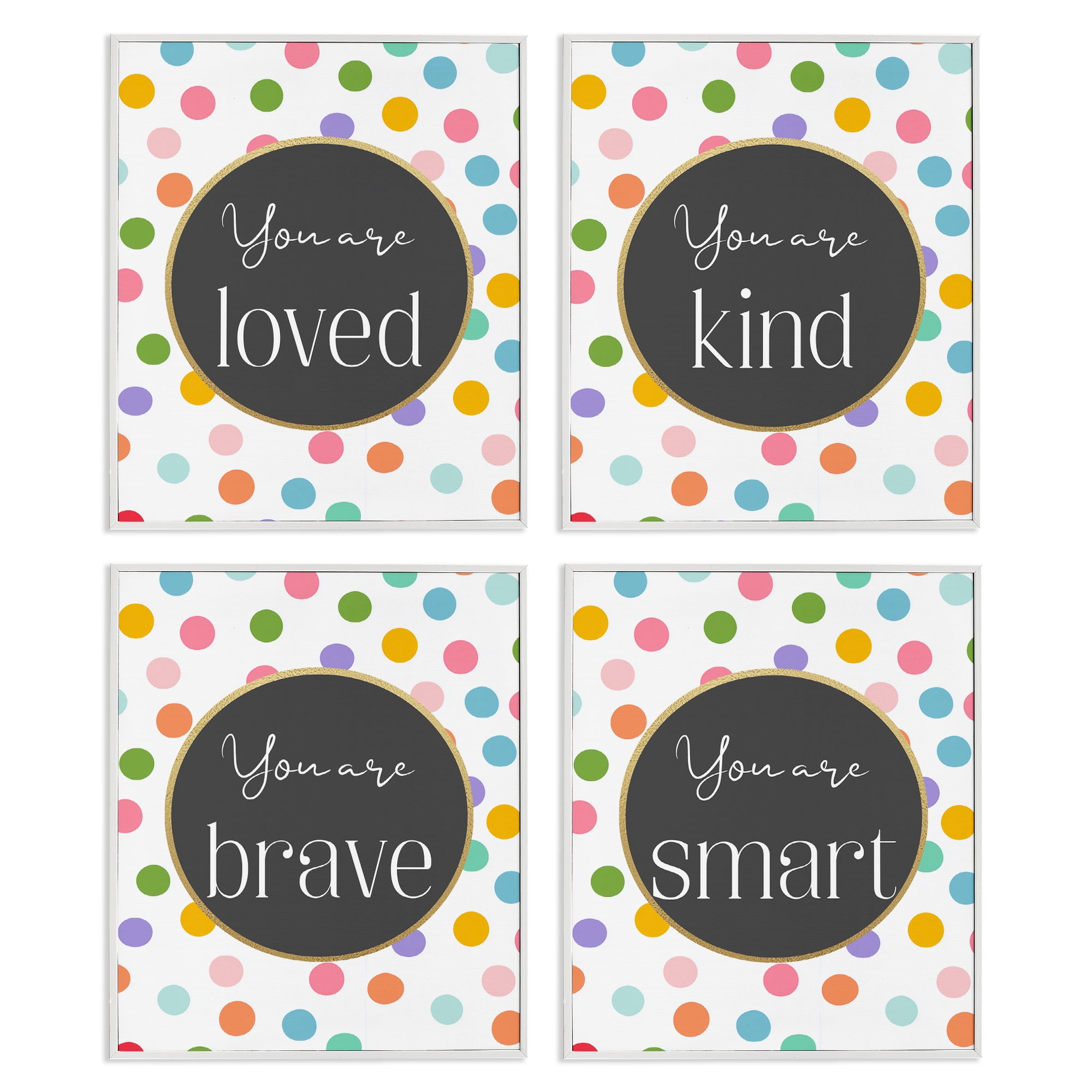 Stupell Industries Polka Dot Affirmations 4 Piece White Framed Giclee Art Set, design by Christine Simpson Art
