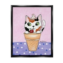 Stupell Industries Polka Dot Cat Sundae Animals & Insects Painting Black Floater Framed Canvas Art Print Wall Art, 17 x 21