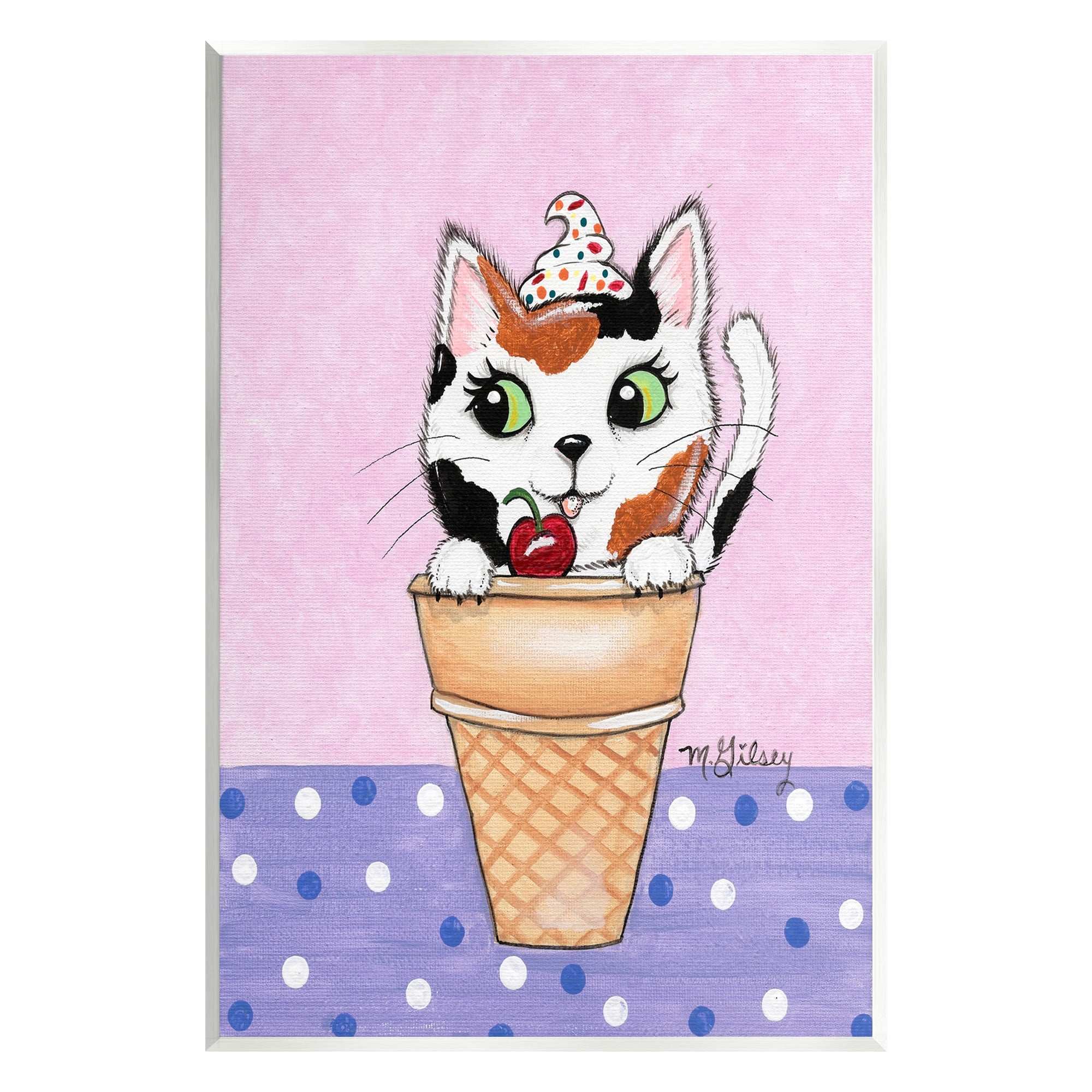 Stupell Industries Polka Dot Cat Sundae Animals & Insects Painting Unframed Art Print Wall Art, 13 x 19