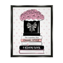 Stupell Industries Polka Dot Fashion Bookstack Beauty & Fashion Painting Black Floater Framed Canvas Art Print Wall Art, 17 x 21