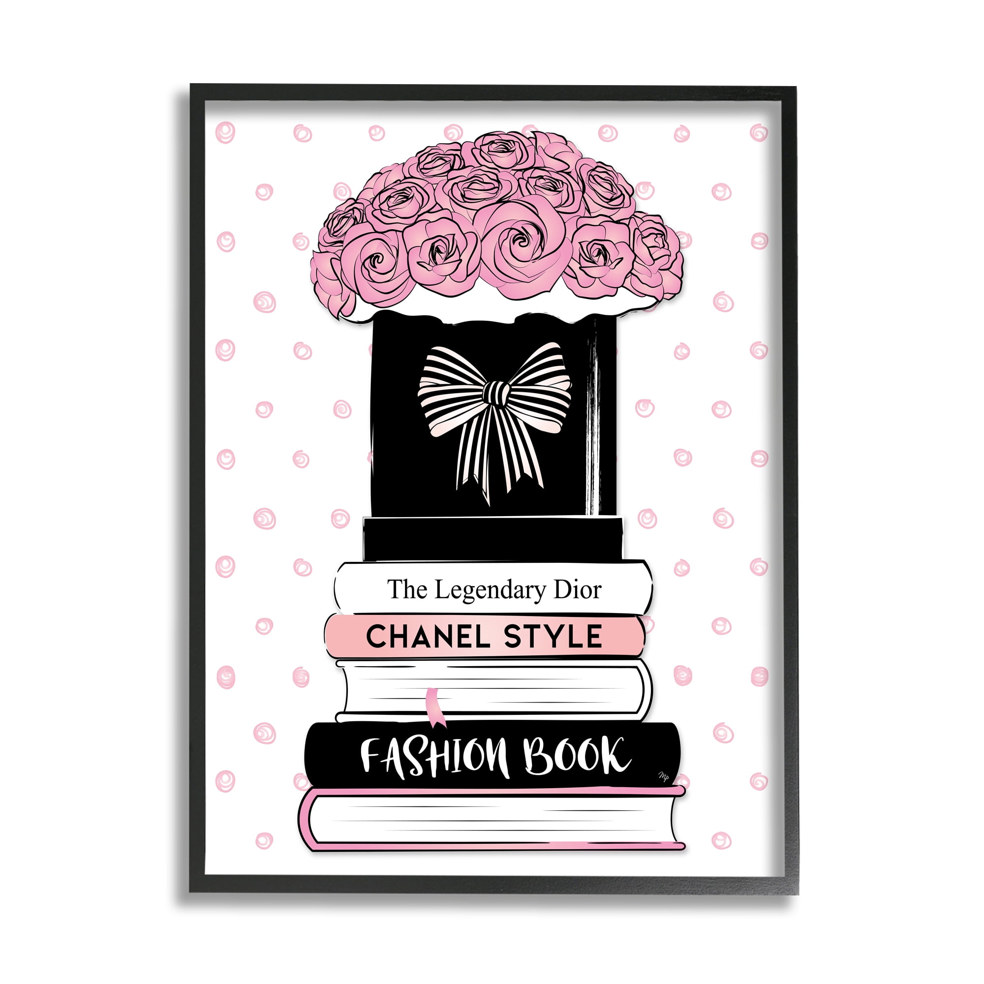 Stupell Industries Polka Dot Fashion Bookstack Beauty & Fashion Painting Black Framed Art Print Wall Art, 24 x 30