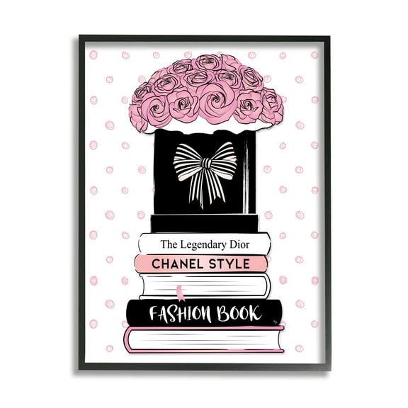 Stupell Industries Polka Dot Fashion Bookstack Beauty & Fashion Painting Black Framed Art Print Wall Art, 24 x 30